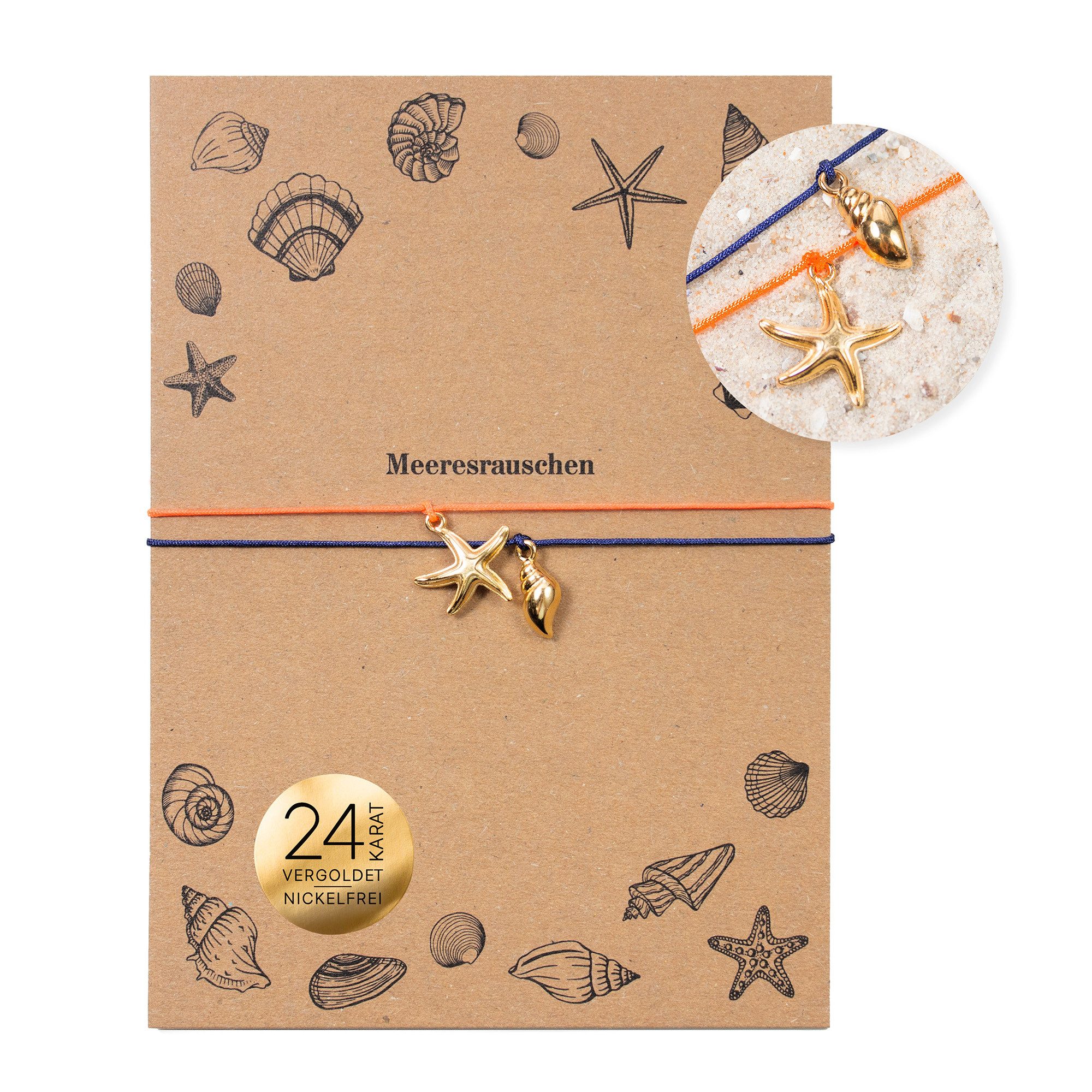 Armband Set Armband auf Karte - Seestern und Muschel - Meeresrauschen