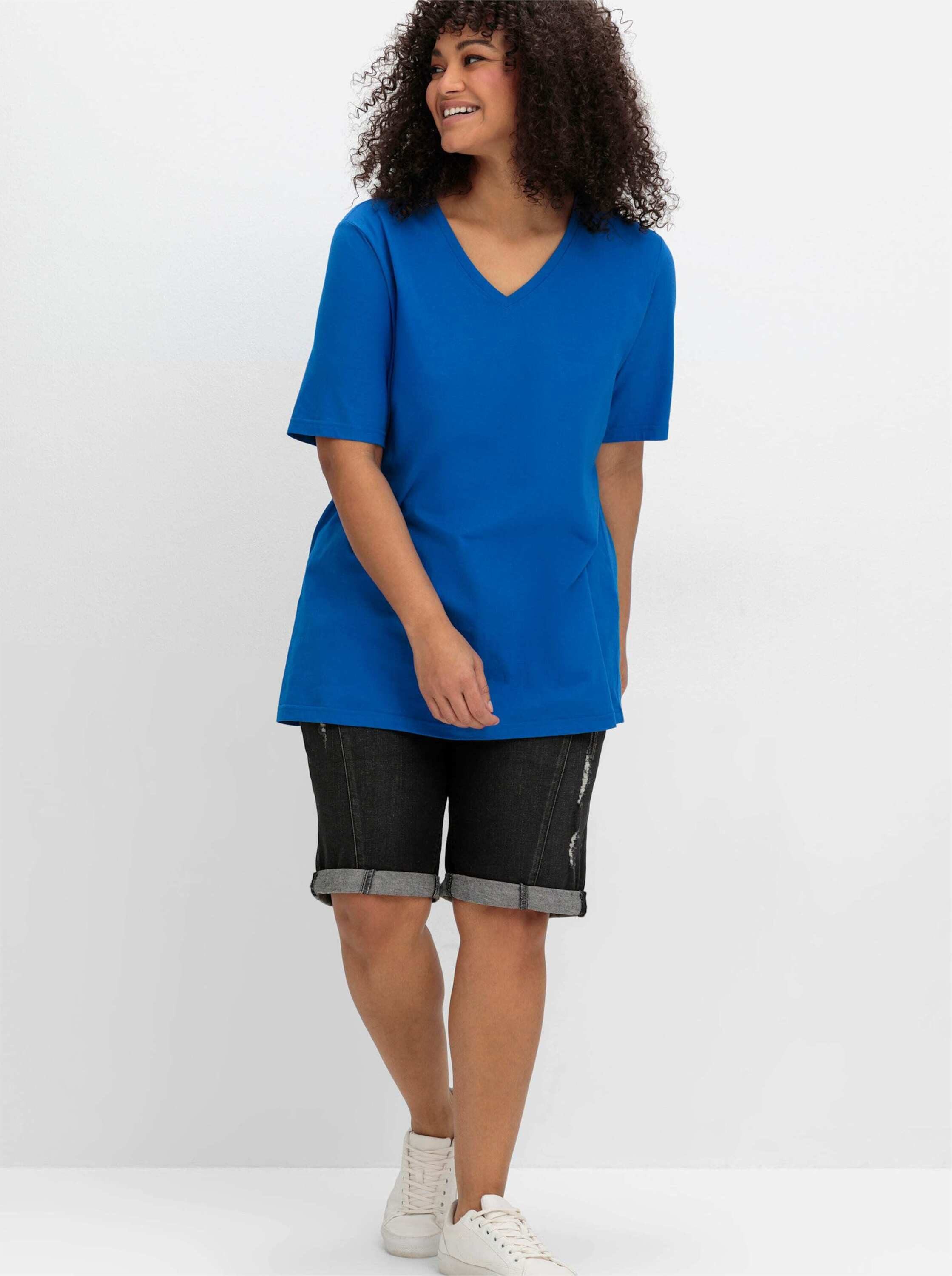 Sheego T-Shirt T-Shirt Kurzarm mit V-Ausschnitt, aus leichtem Jersey günstig online kaufen