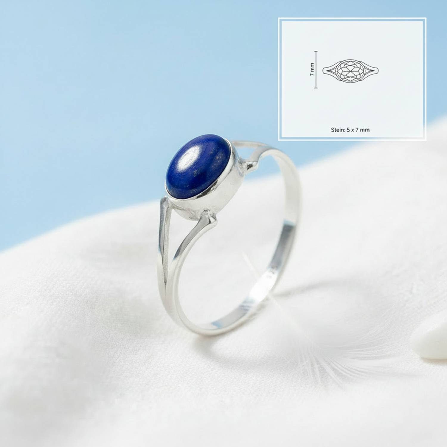 mantraroma Silberring TEKILI oval aus 925 Silber mit Lapis Lazuli (Ring mit Schmuckbeutel), Damenring aus 925er Silber