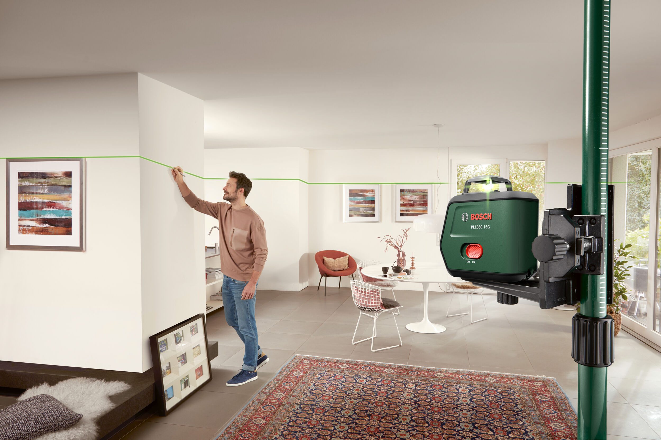 BOSCH Punkt- und Linienlaser PLL, Kreuzlinien-Laser PLL360-15G Set m. 1x Akku 3,6V 2 Ah & Stativ TT