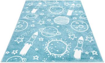 Kinderteppich ANIME912, Carpet City, rechteckig, Höhe: 11 mm, Kinderzimmer Teppich Modern mit Mond, Blumen, Wolken, Creme, Multi