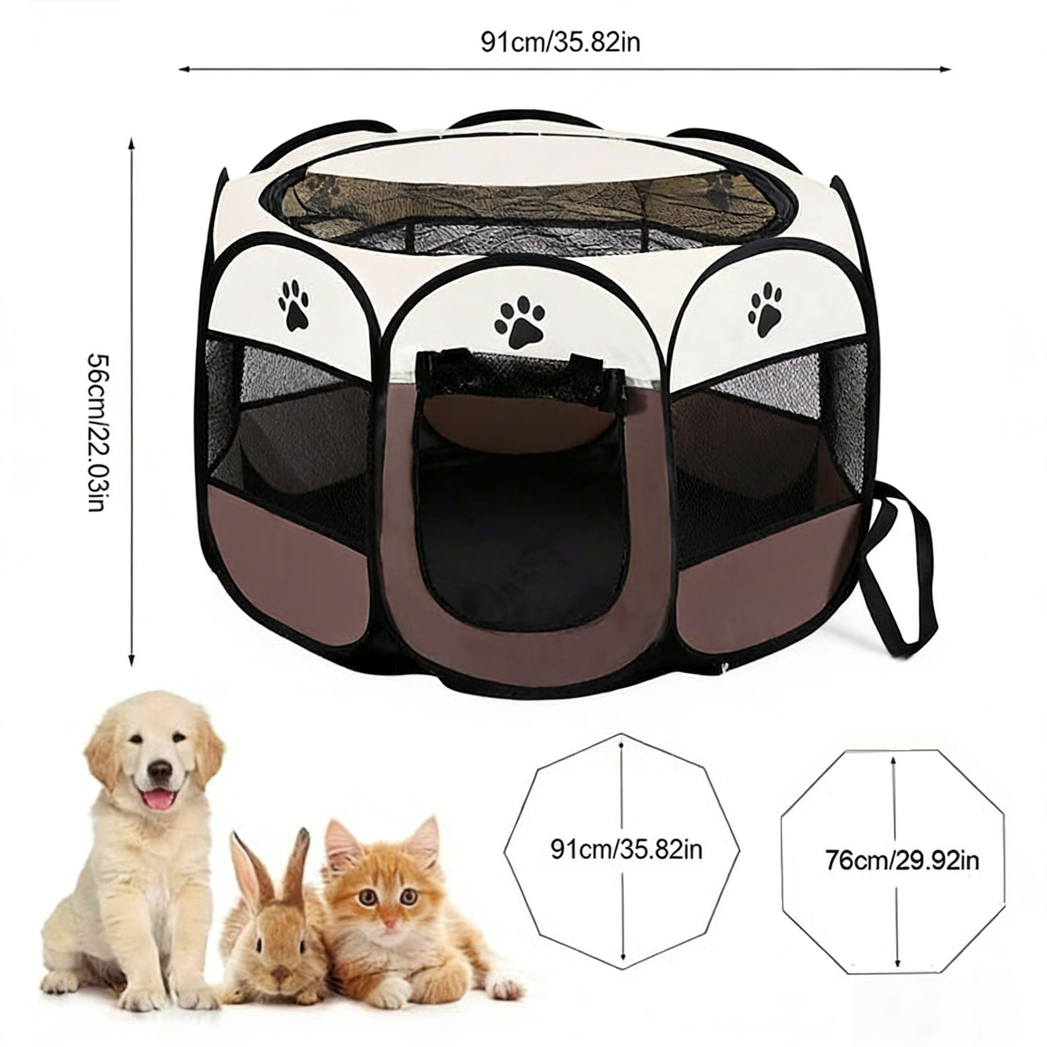 Toomoke Tierhaus Faltbarer Katzenkäfig, Haustierkäfig,Kleintier Auslauf, 91×91×58cm, für Hunde, Katzen, Hasen & Kleintiere im Innen- und Außenbereich