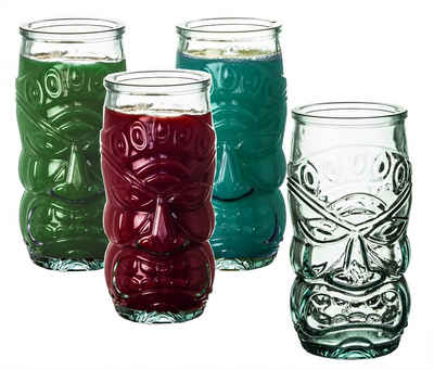 BigDean Cocktailglas 4x Trinkgläser im Tiki-Look Hawaii-Design 550 ml 100% Recycling-Glas, Recyceltes Glas