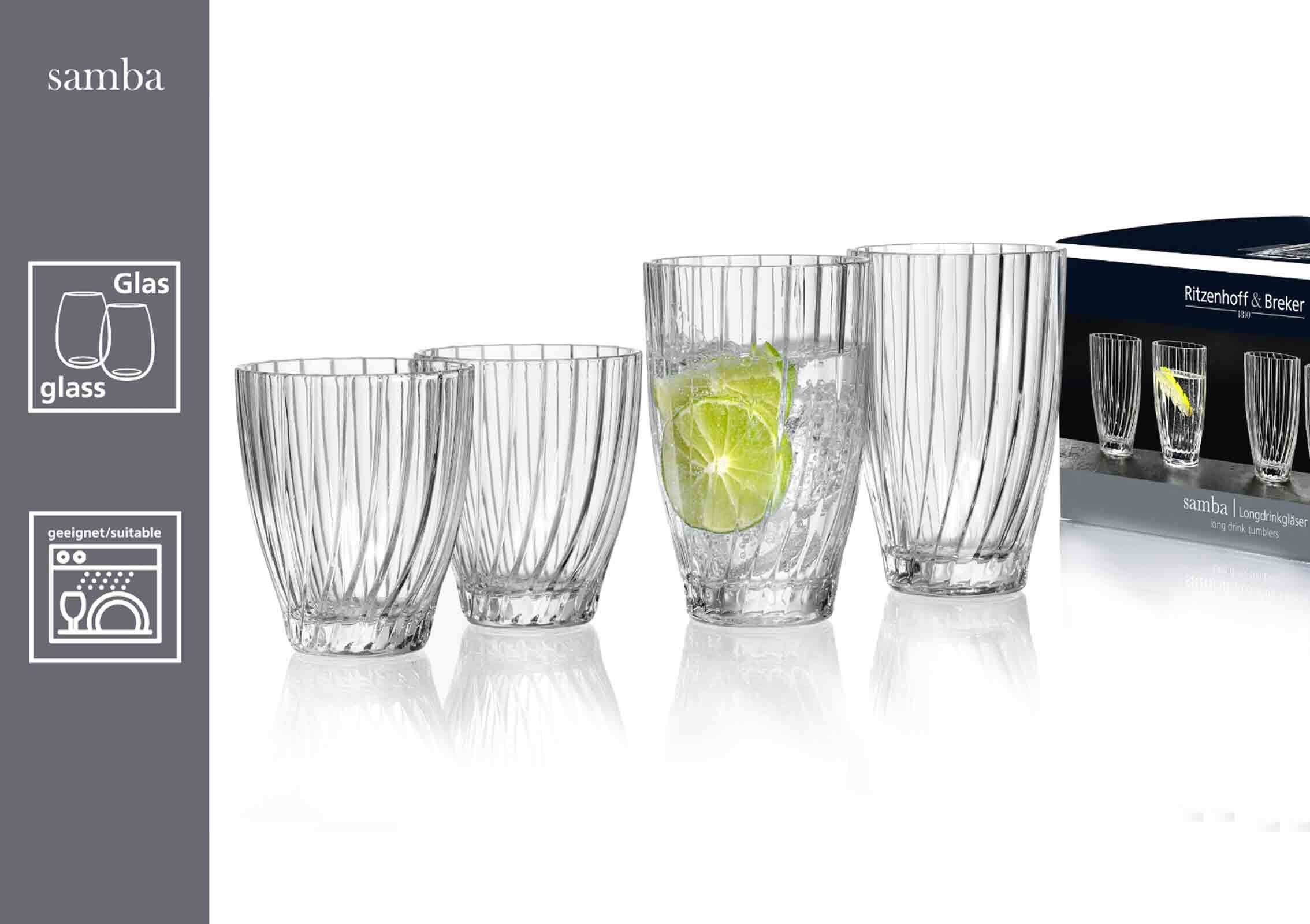 Ritzenhoff & Breker Glas Samba Trinkgläser 350 ml 6er Set, 6-tlg., Glas