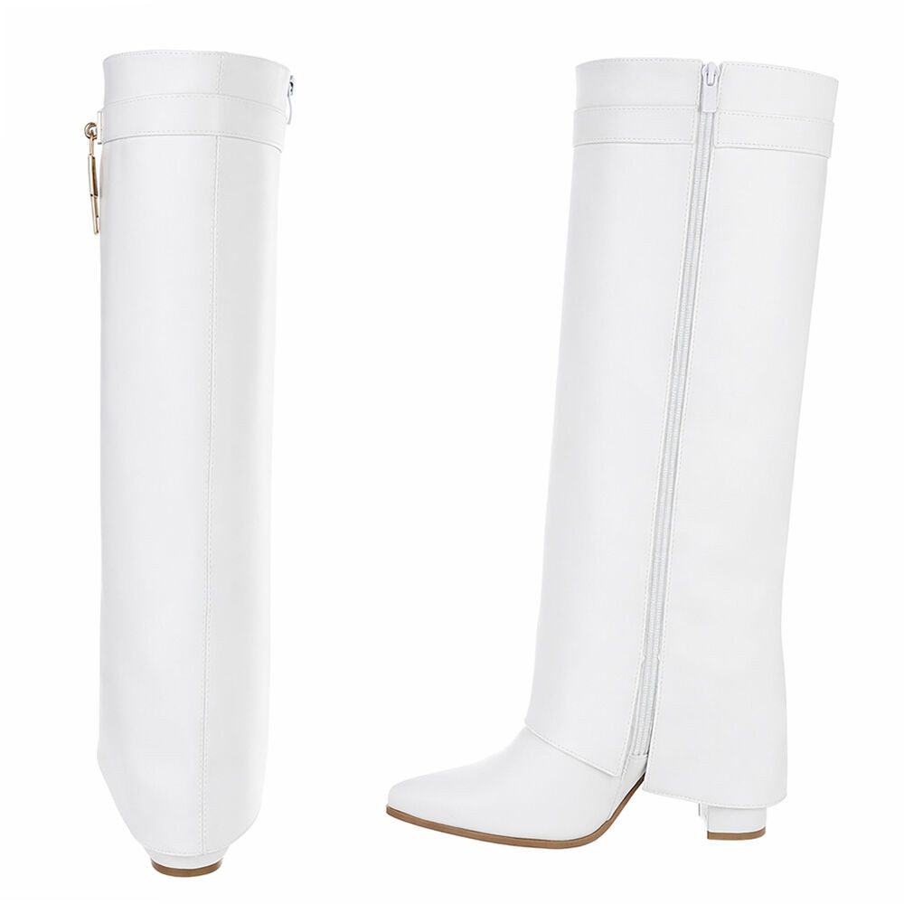 Ital-Design Elegante Stiefel mit hohem Schaft und Blockabsatz für Damen High-Heel-Stiefel (90948406) Blockabsatz Stiefel in Weiß – Bild 5 von 5