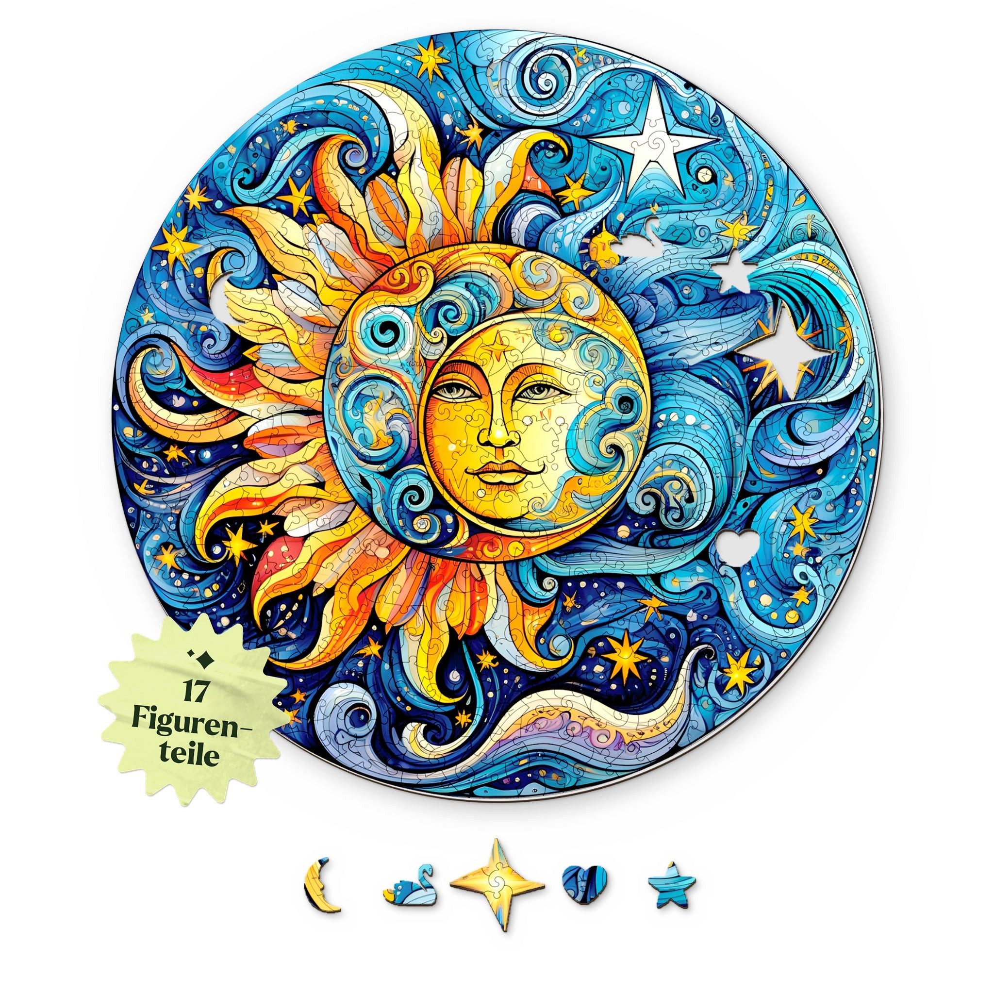 MagicHolz Puzzle Sonne und Mond Mandala aus Holz, 203 Puzzleteile