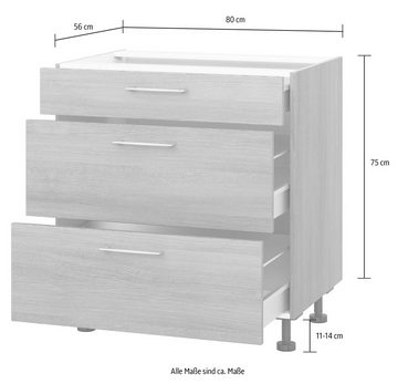 Kochstation Kochfeldumbauschrank KS-Trea U2AS80-H mit drei Schubkästen, Breite 80 cm, Höhe 75 cm