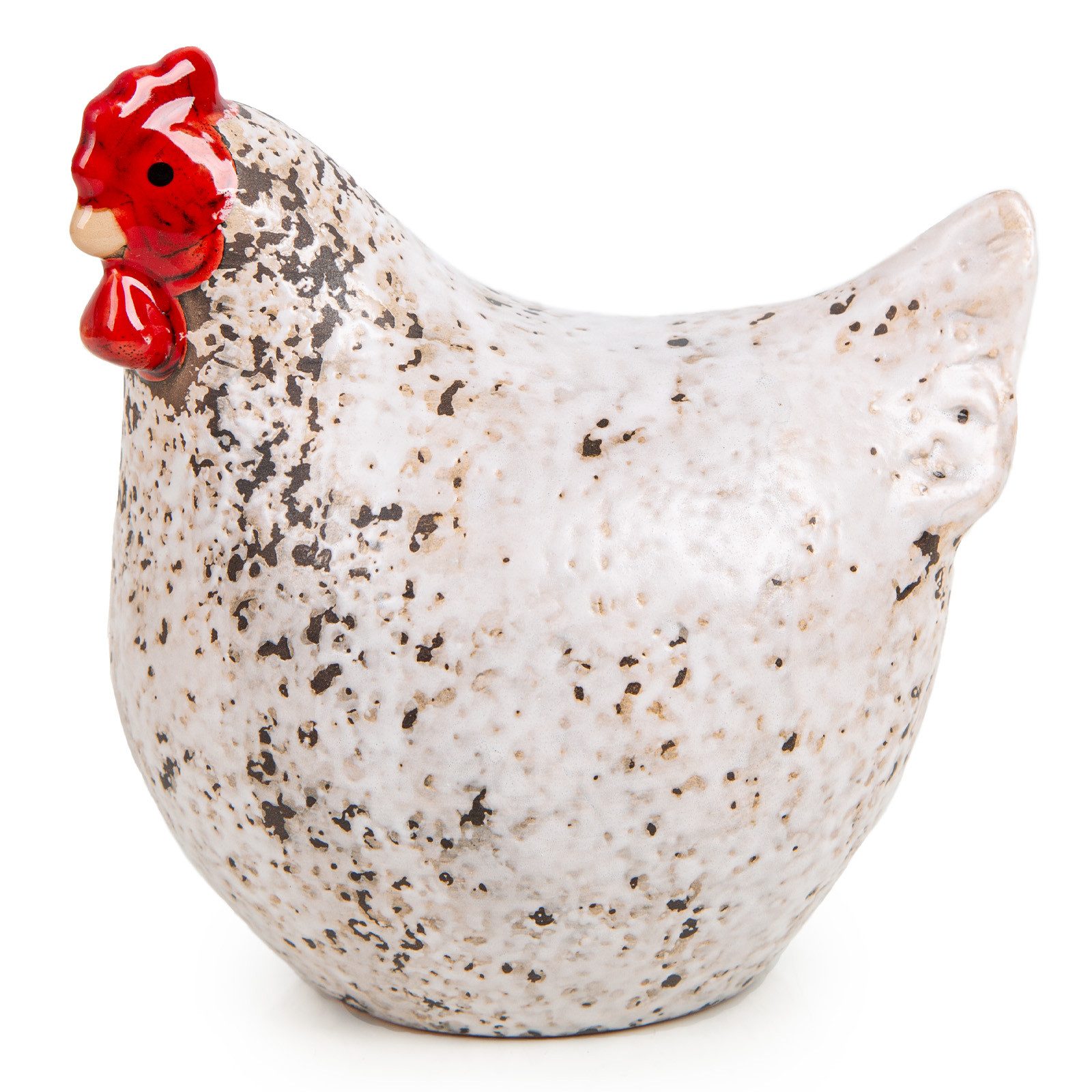 Dekofigur Huhn Dekofigur aus Keramik gesprenkelt - 14 cm