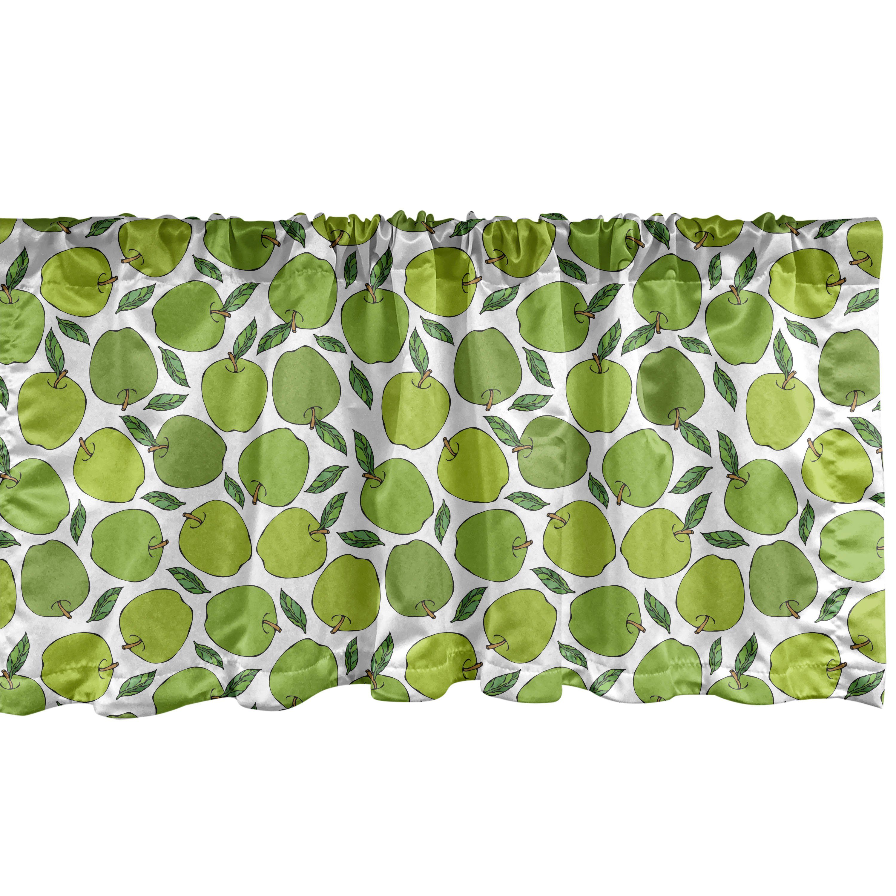 Scheibengardine Vorhang Volant für Küche Schlafzimmer Dekor mit Stangentasche, Abakuhaus, Microfaser, Früchte Sommer Bio-grüne Äpfel