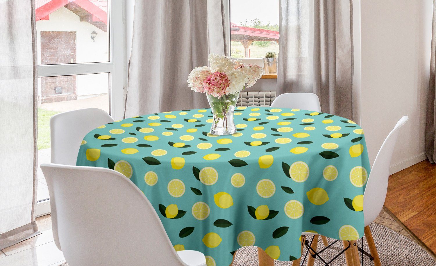 Abakuhaus Tischdecke Kreis Tischdecke Abdeckung für Esszimmer Küche Dekoration, Zitronen Citrus Scheiben Rhythmische Kunst