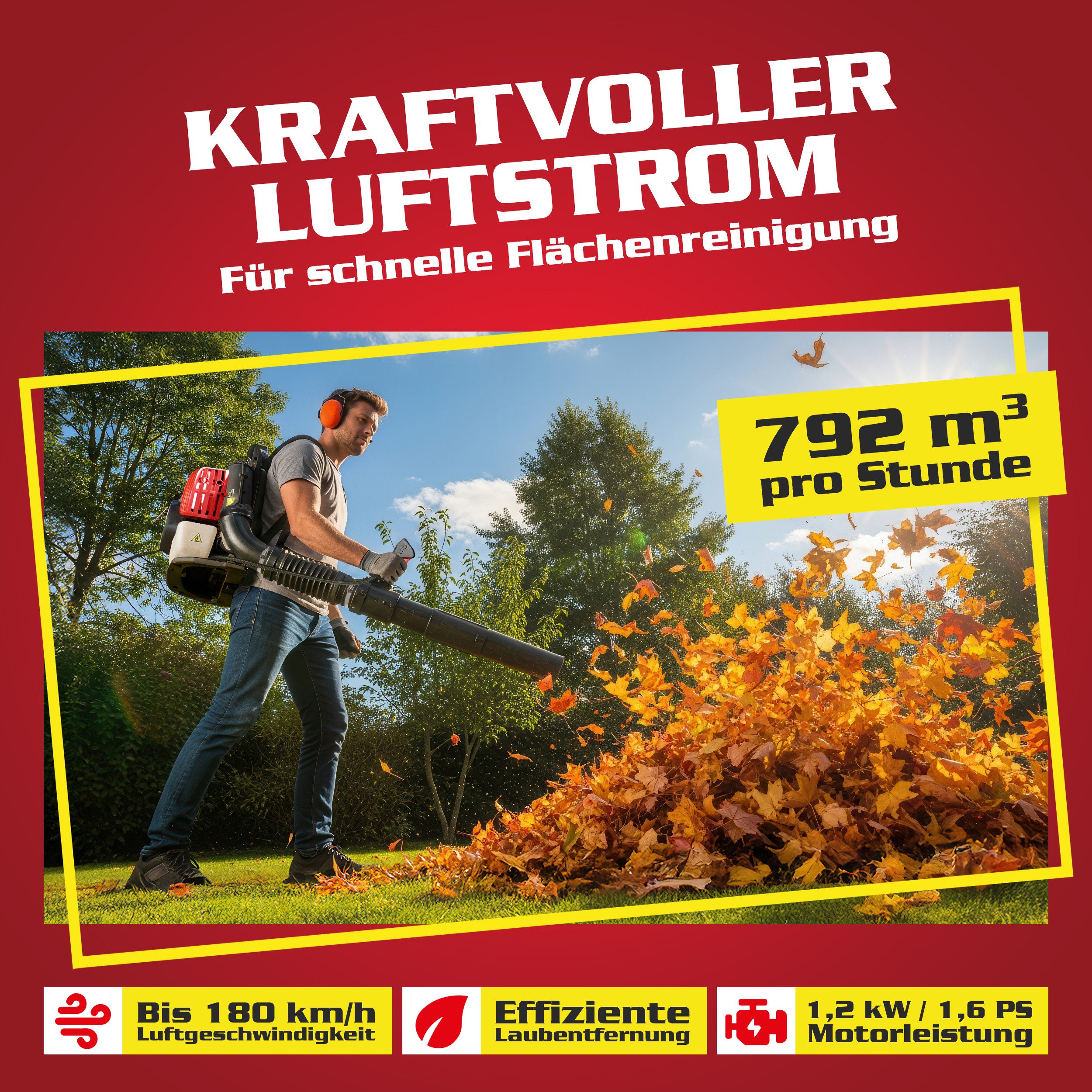 Hecht Benzin-Laubbläser mit Rückentragegurt bis 180 km/h, 1,7PS/1,25kW, 900 günstig online kaufen
