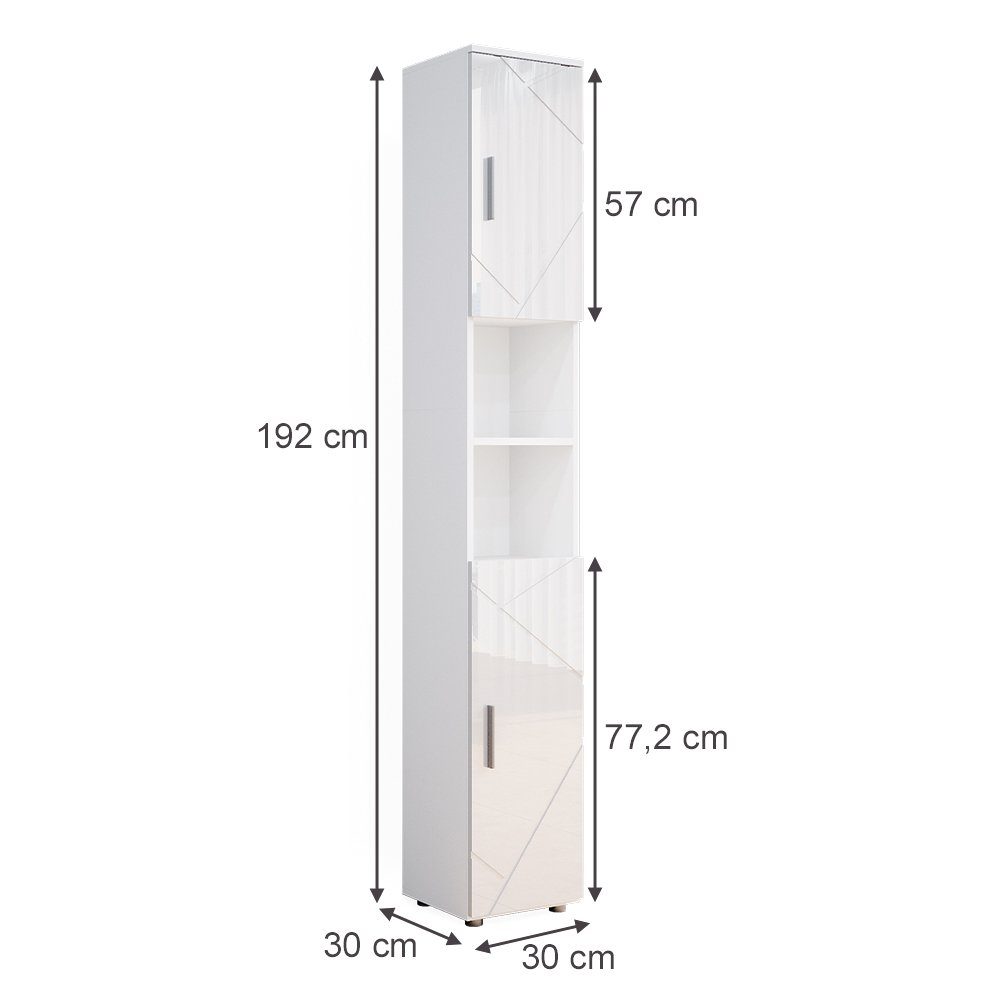 Vicco Hochschrank Irma, Weiß Hochglanz, 30 x 192 cm (1-St)