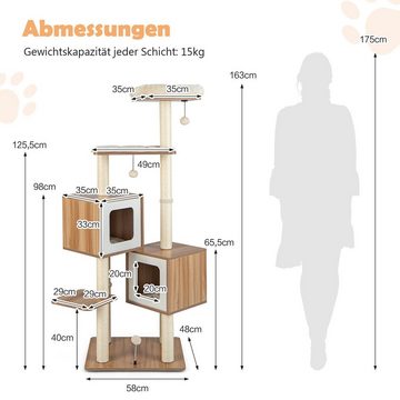 COSTWAY Kratzbaum 163 cm Katzenbaum, mit Sisal & Kissen