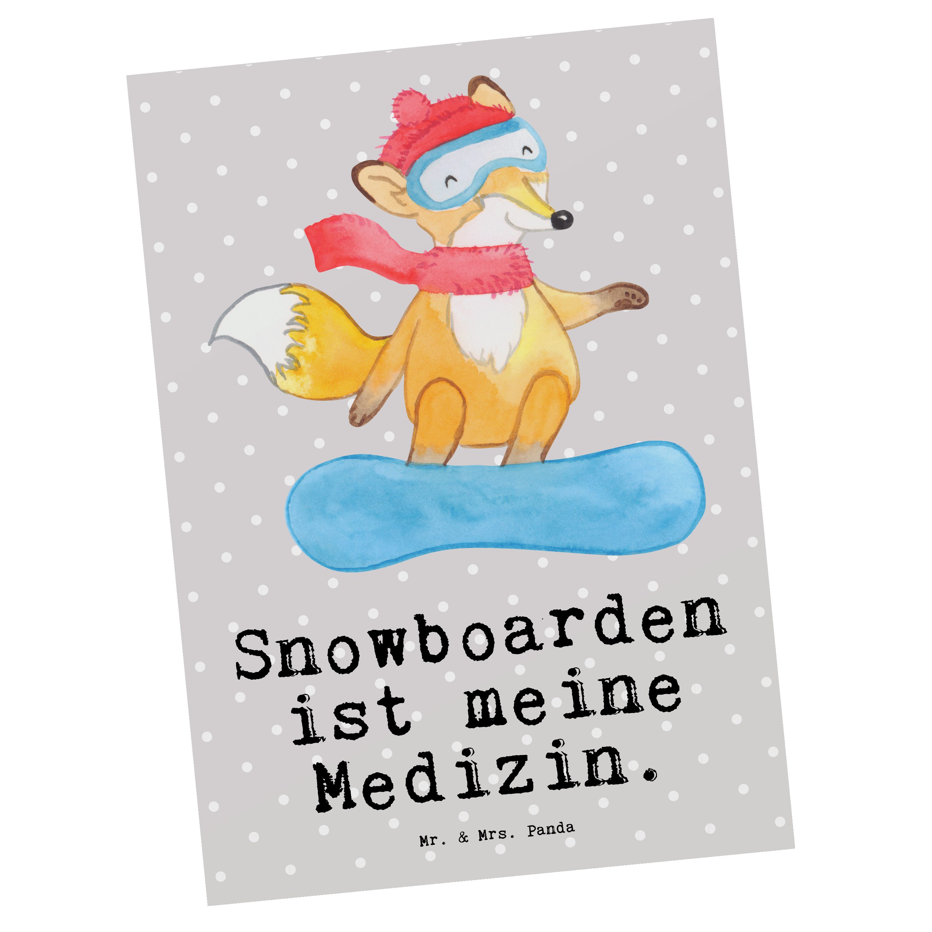 Mr. & Postkarte - Snowboarden Pastell Medizin Geburtstagskarte Geschenk, Fuchs Mrs. - Panda Grau