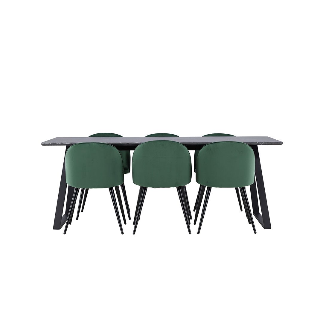 ebuy24 Essgruppe Malaga Essgruppe Esstisch 90x200cm dunkel grau und, (7-tlg)