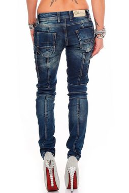 Cipo & Baxx Slim-fit-Jeans Low Waist Hose BA-WD255 Stonewashed im Biker Style mit Verzierungen