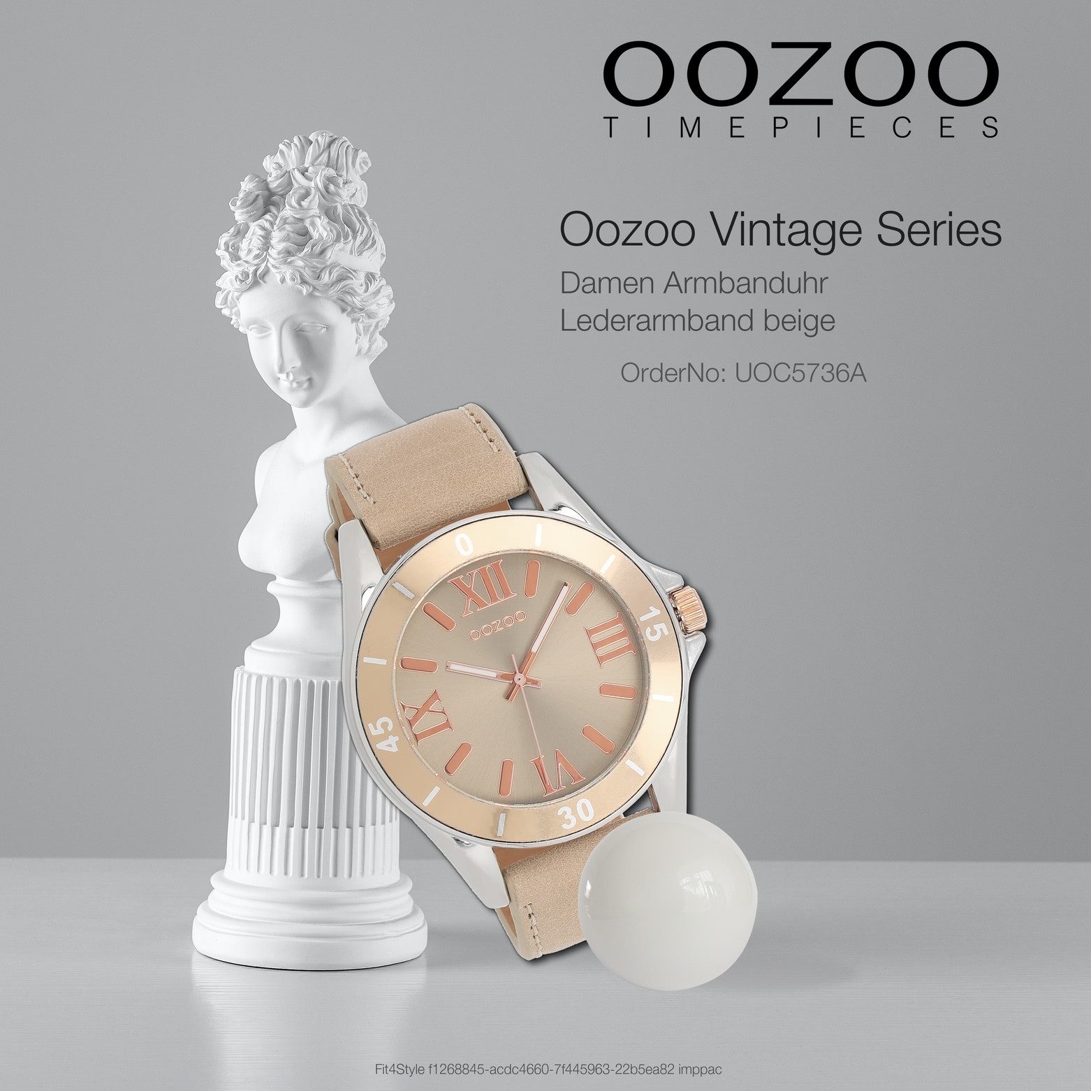 OOZOO Quarzuhr Oozoo Unisex Armbanduhr Vintage Series, (Analoguhr), Damen, Herrenuhr rund, groß (ca. 45mm) Lederarmband beige, rosa
