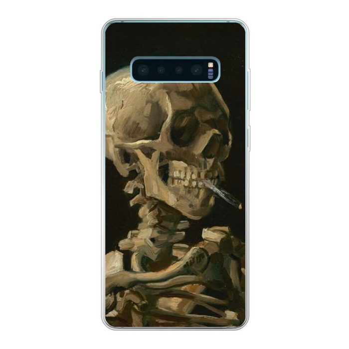 MuchoWow Handyhülle Skelettkopf mit brennender Zigarette - Vincent van Gogh Phone Case Handyhülle Samsung Galaxy S10+ Silikon Schutzhülle