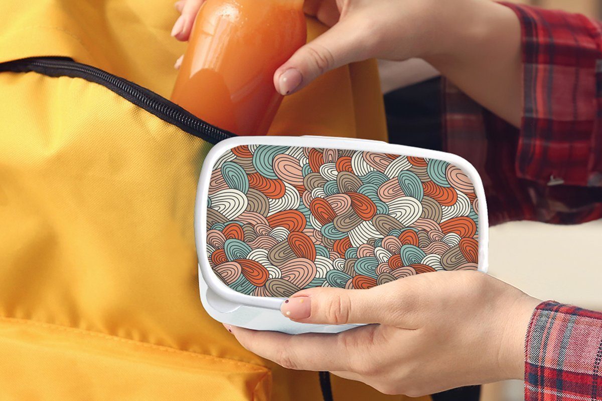 MuchoWow Lunchbox Boho Linienkunst Kinder für Brotbox Muster - - Brotdose, und (2-tlg), - Abstrakt, für Jungs Mädchen Erwachsene, Kunststoff, weiß und
