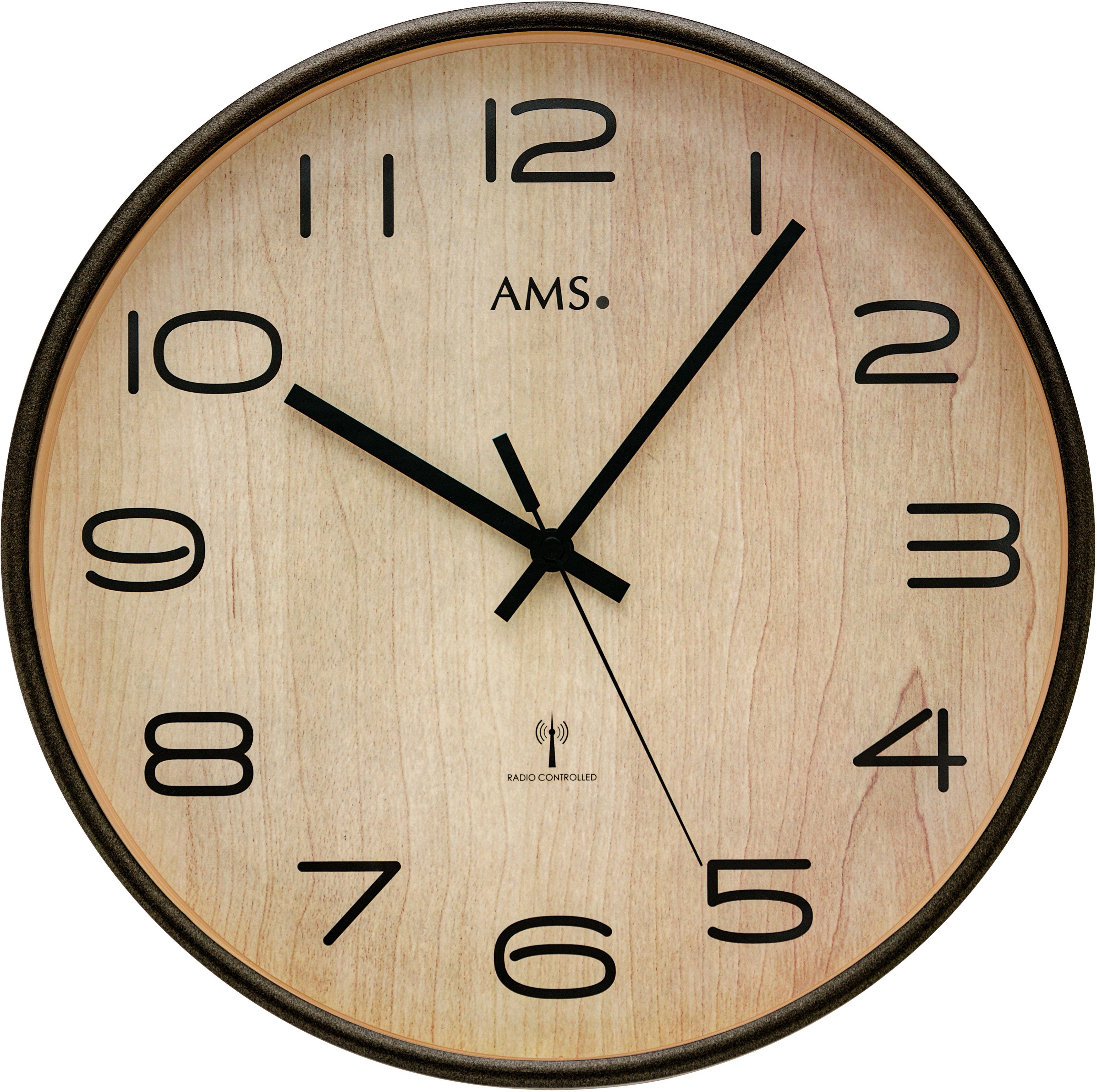 AMS Funkwanduhr F5502 (Quarzuhr,Holz,Wohnzimmer,Esszimmer,Küche,Arbeitszimm günstig online kaufen