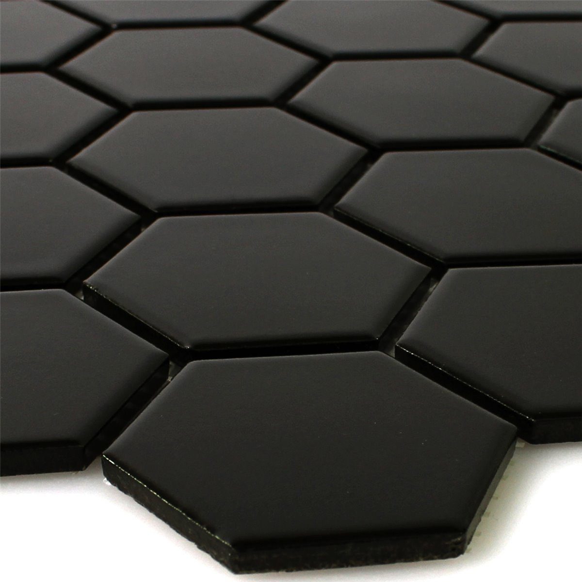 Mosafil Mosaikfliesen Keramik Mosaikfliesen Hexagon Salamanca Schwarz Weiß Matt H51, Keramik 28.100x32.500, schwarz, Verlegefertig auf ein Netz geklebt - Frostsicher - Wasserfest