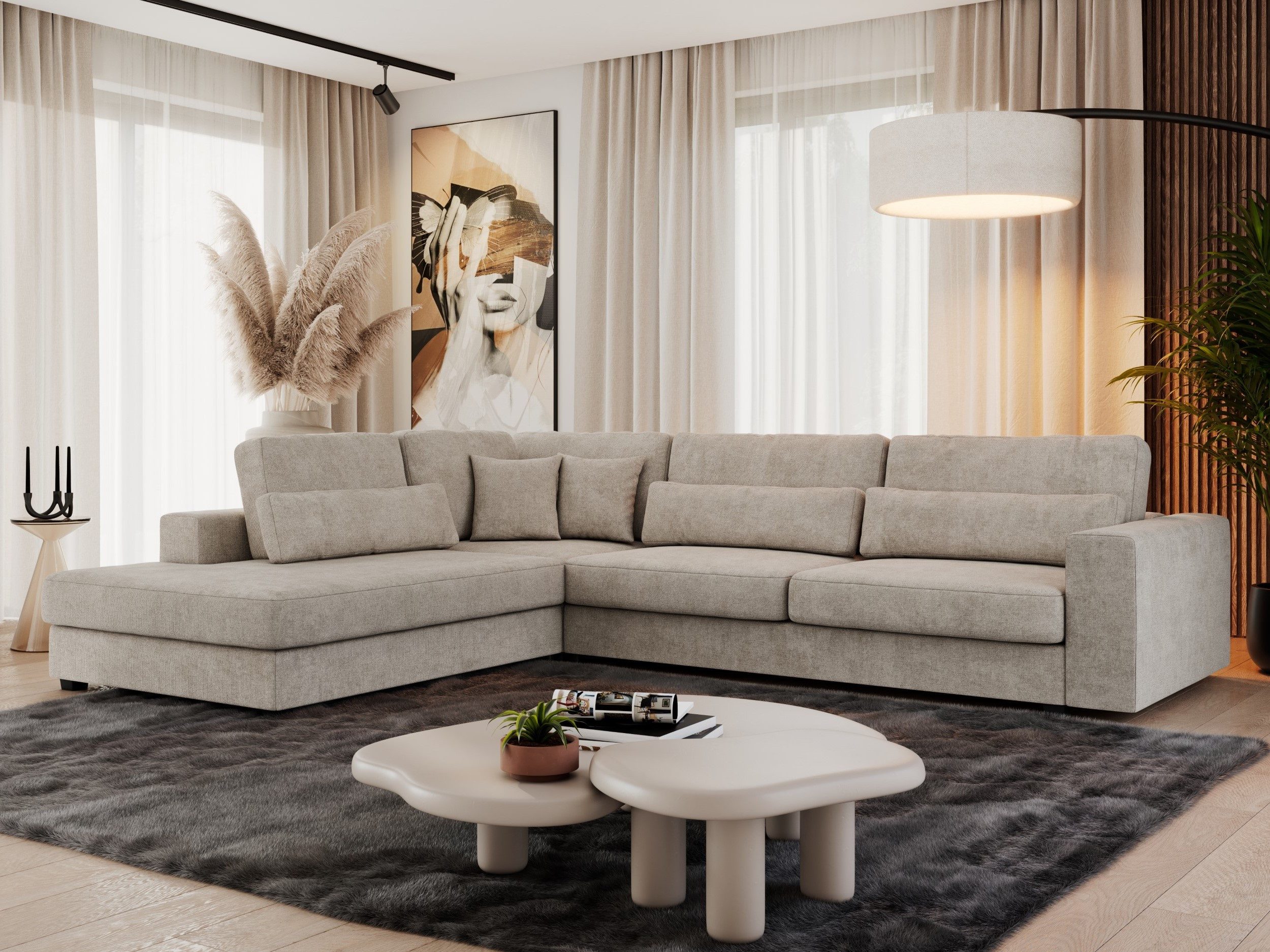 MKS MÖBEL Ecksofa SAVONA, Set, Ecksofa L-form, für Wohnzimmer, lose Kissen, Couch, schwarze Beine
