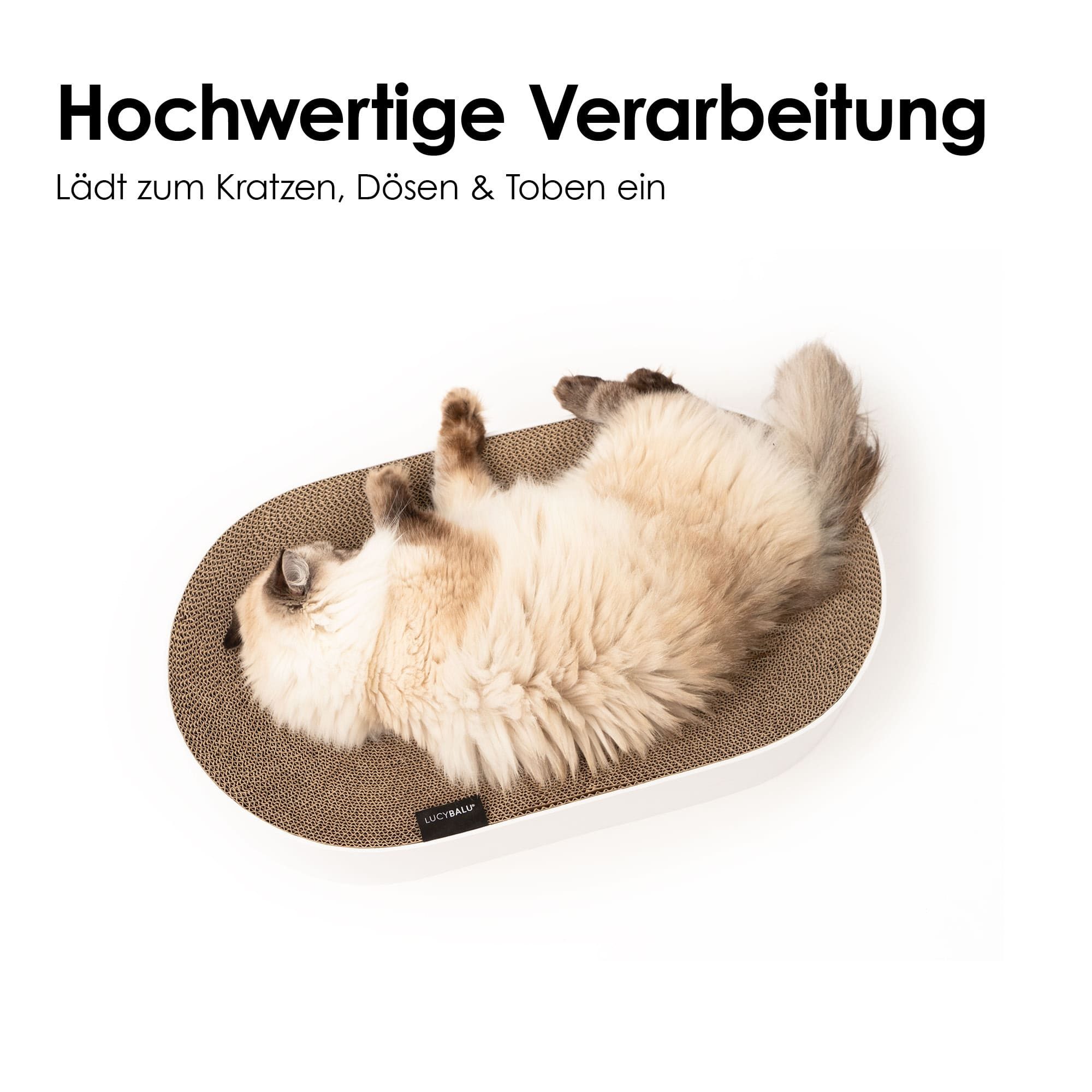 LucyBalu Kratzbrett SCRATCHBED Katzen Kartonbett, XXL Katzenbett aus Wellpappe rund, Kratzmöbel Katze, großes Kratzbrett, Katzen Kratzspielzeug