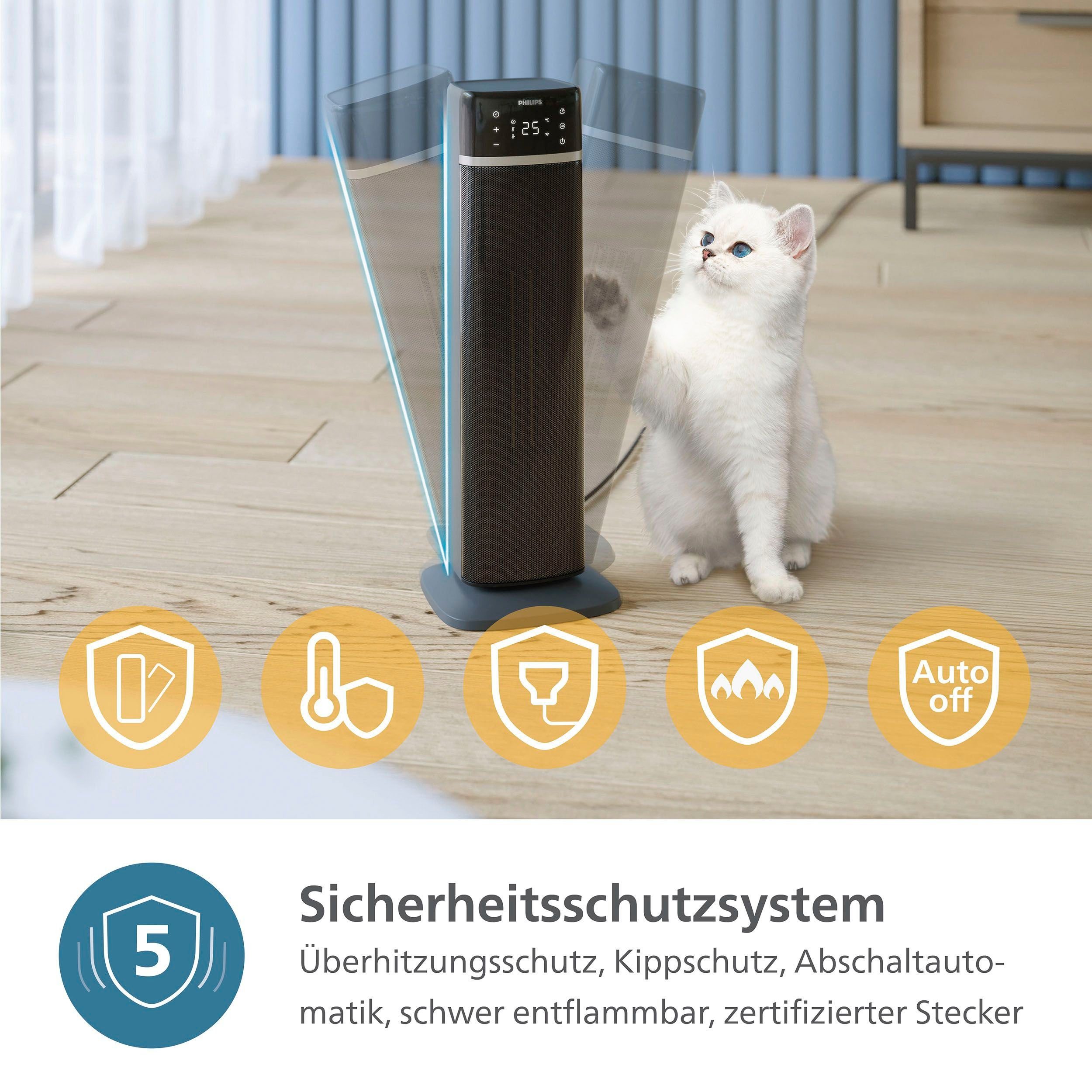 Philips Heizlüfter aus Keramik, 5000 Series CX5120/11, spart bis zu 50 % Energie, 2000 W, mit schnellem Aufheizen in nur 2 Sekunden, mit der Air+ App verbunden