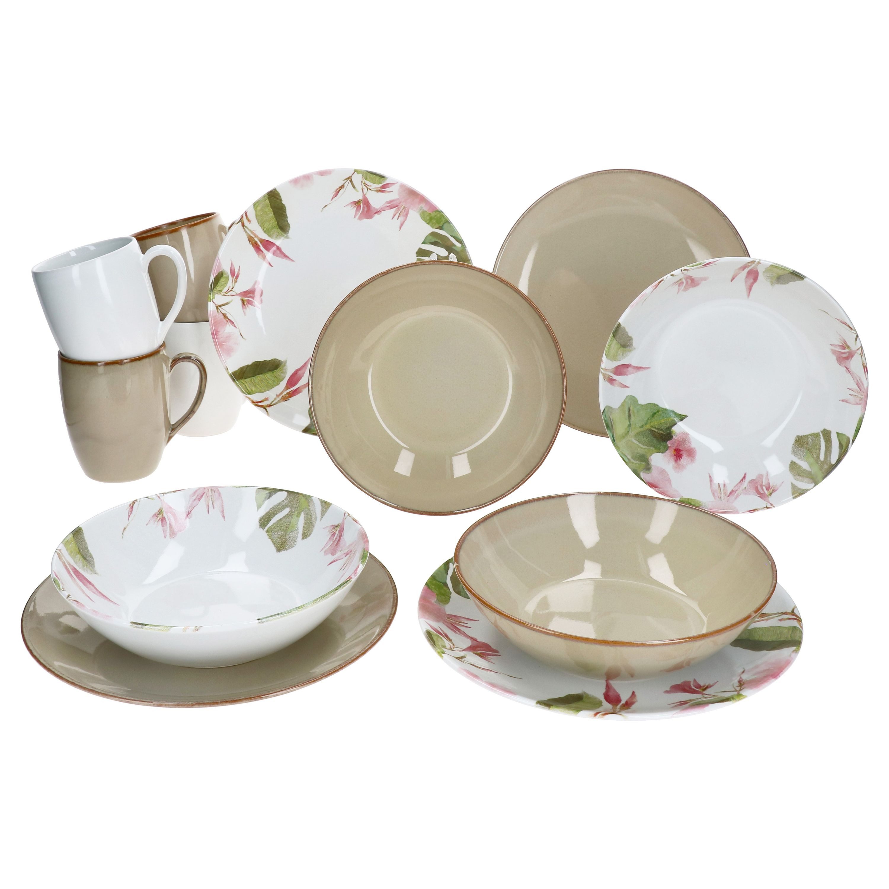 MÄSER Frühstücks-Geschirrset Ossia 12tlg Exotic Tearose sand Frühstücksset, Steingut