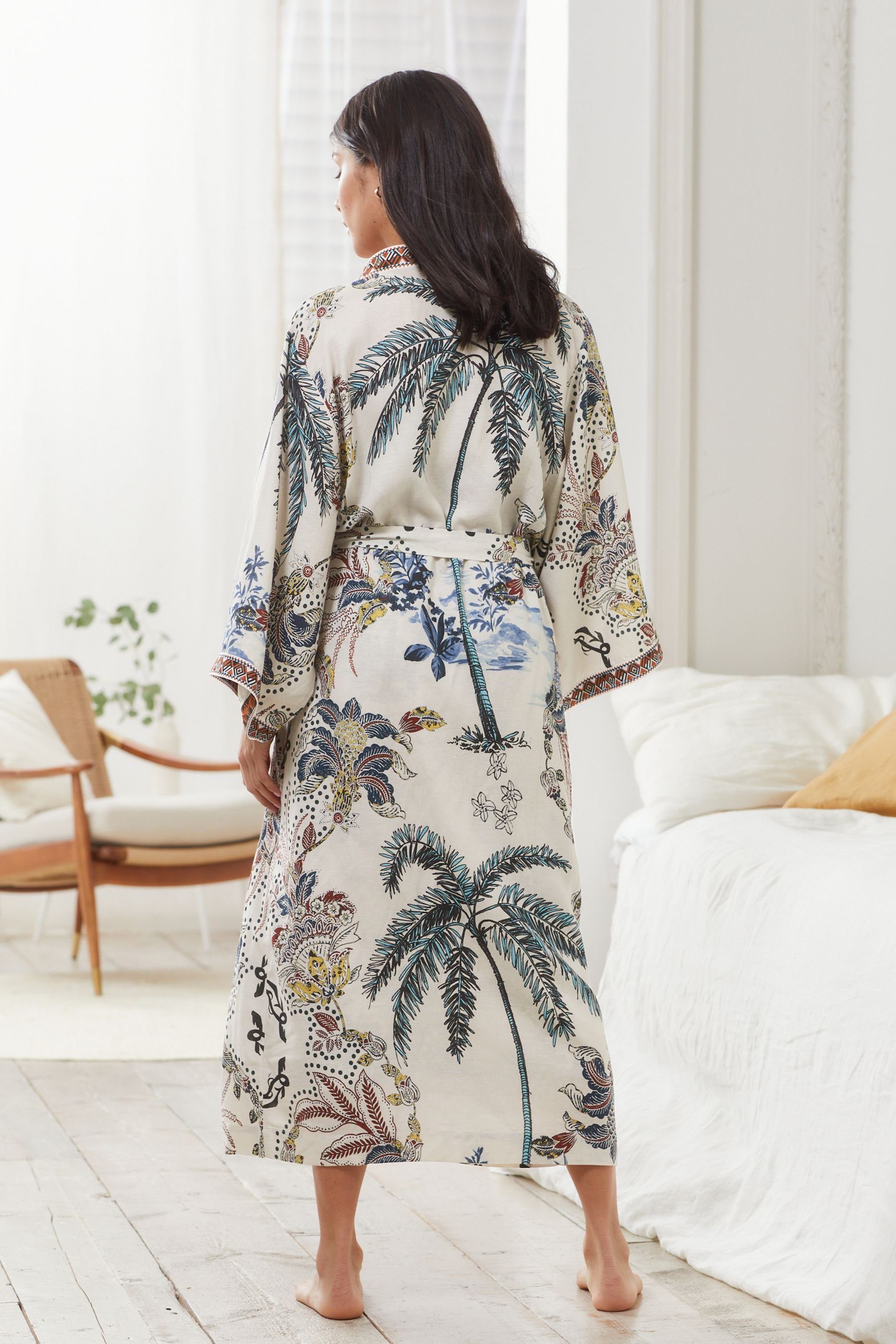 Next Damenbademantel Leichter Morgenmantel aus Leinengemisch, Viskose,  Leinen | Kimonos