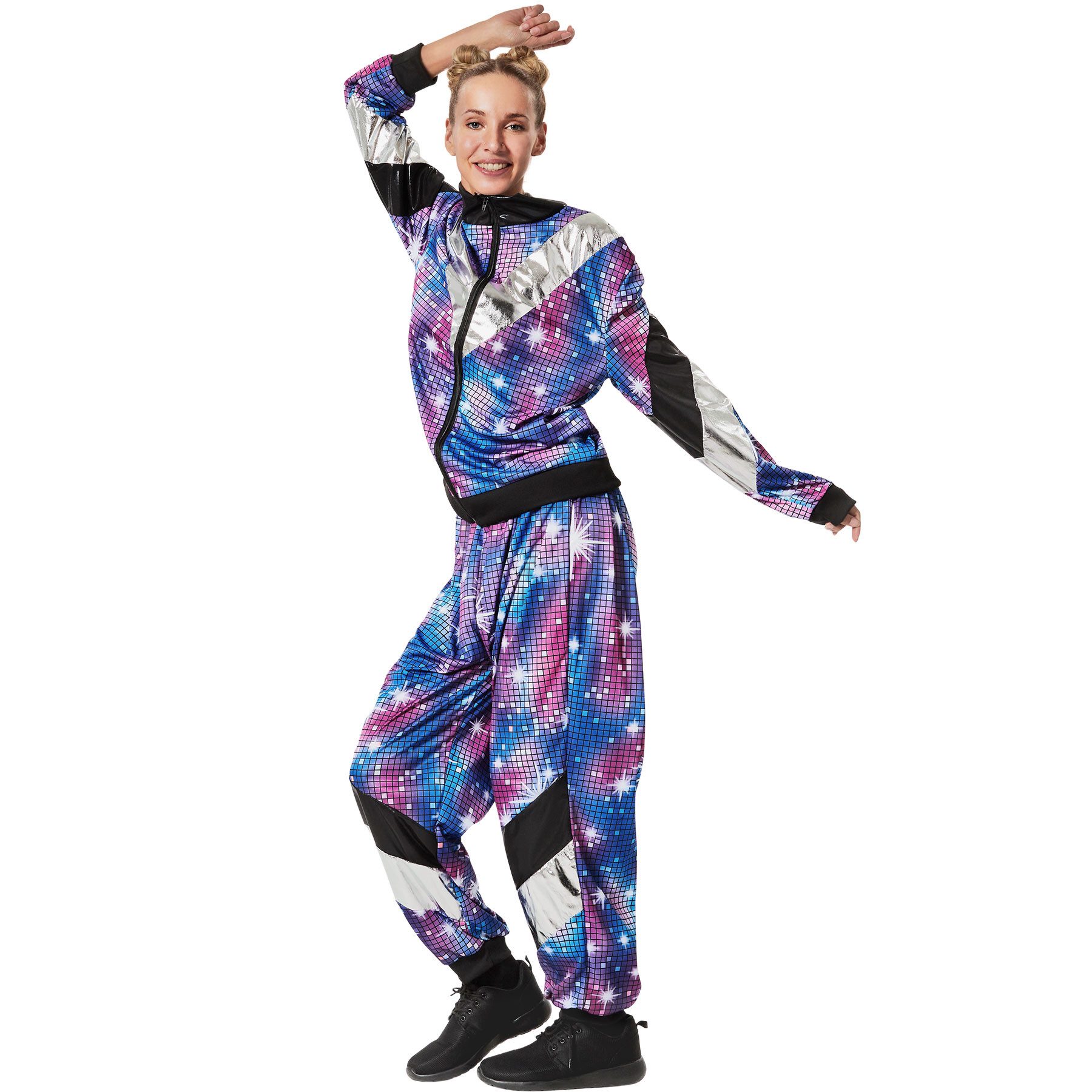 dressforfun Kostüm Damenkostüm, Jacke und Hose im glänzenden Retro-Look.