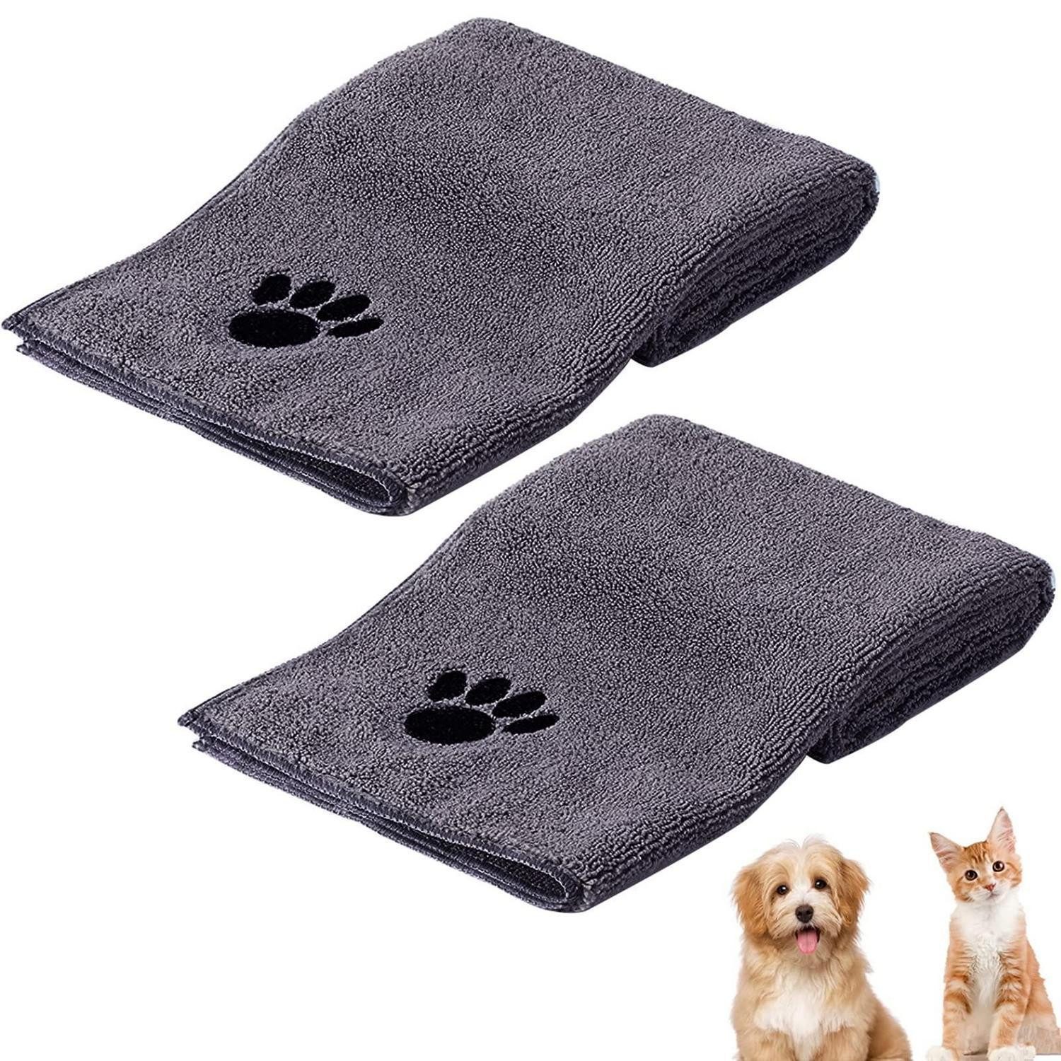 LuxusKollektion Hundehandtuch Hundehandtuch 2er-Set 75x35cm Grau Mikrofaser, (2-St)