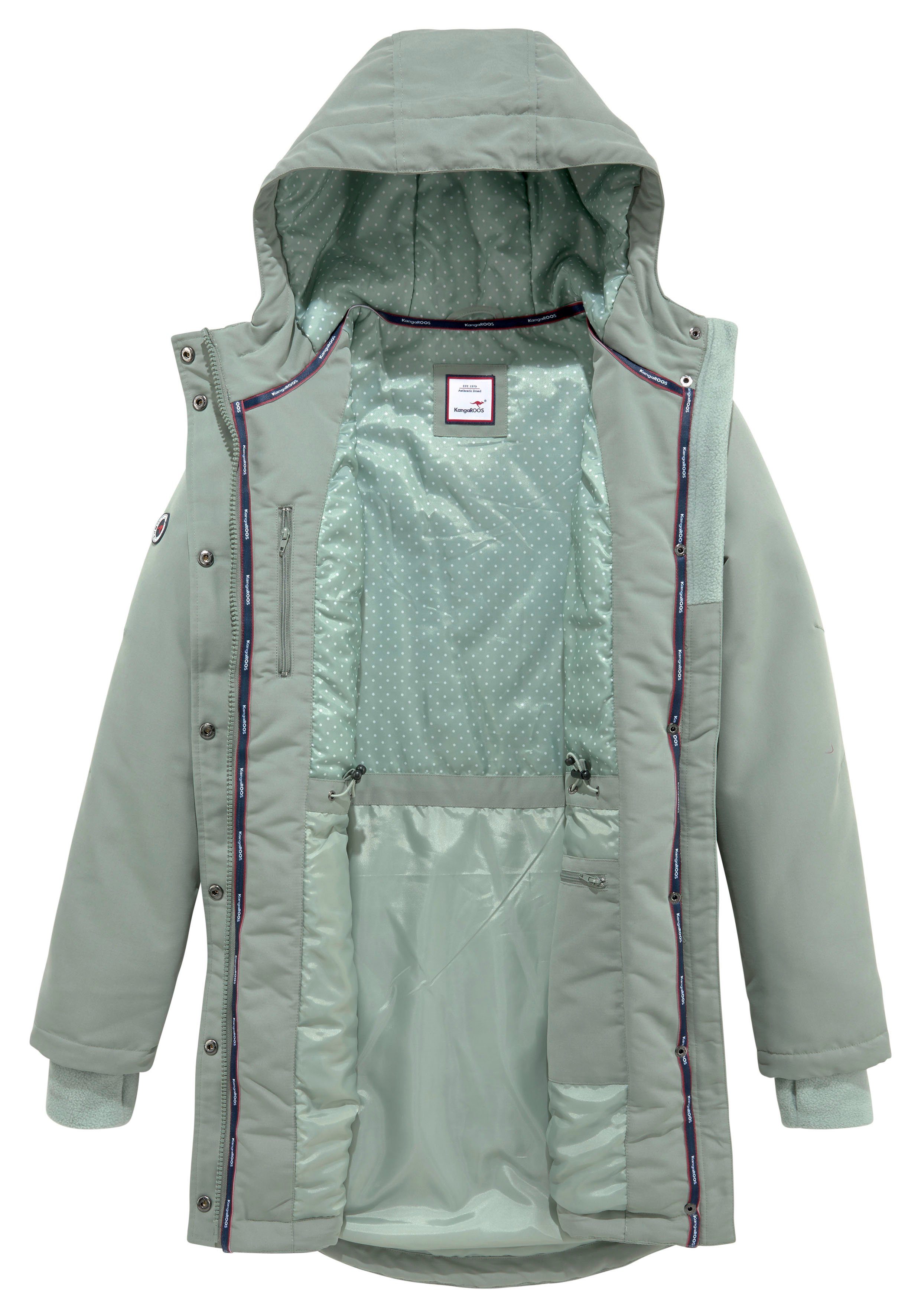 (Langjacke mint-grau 2-Wege-Reißverschluss aus Langjacke Taschen vielen KangaROOS und nachhaltigem Material) mit