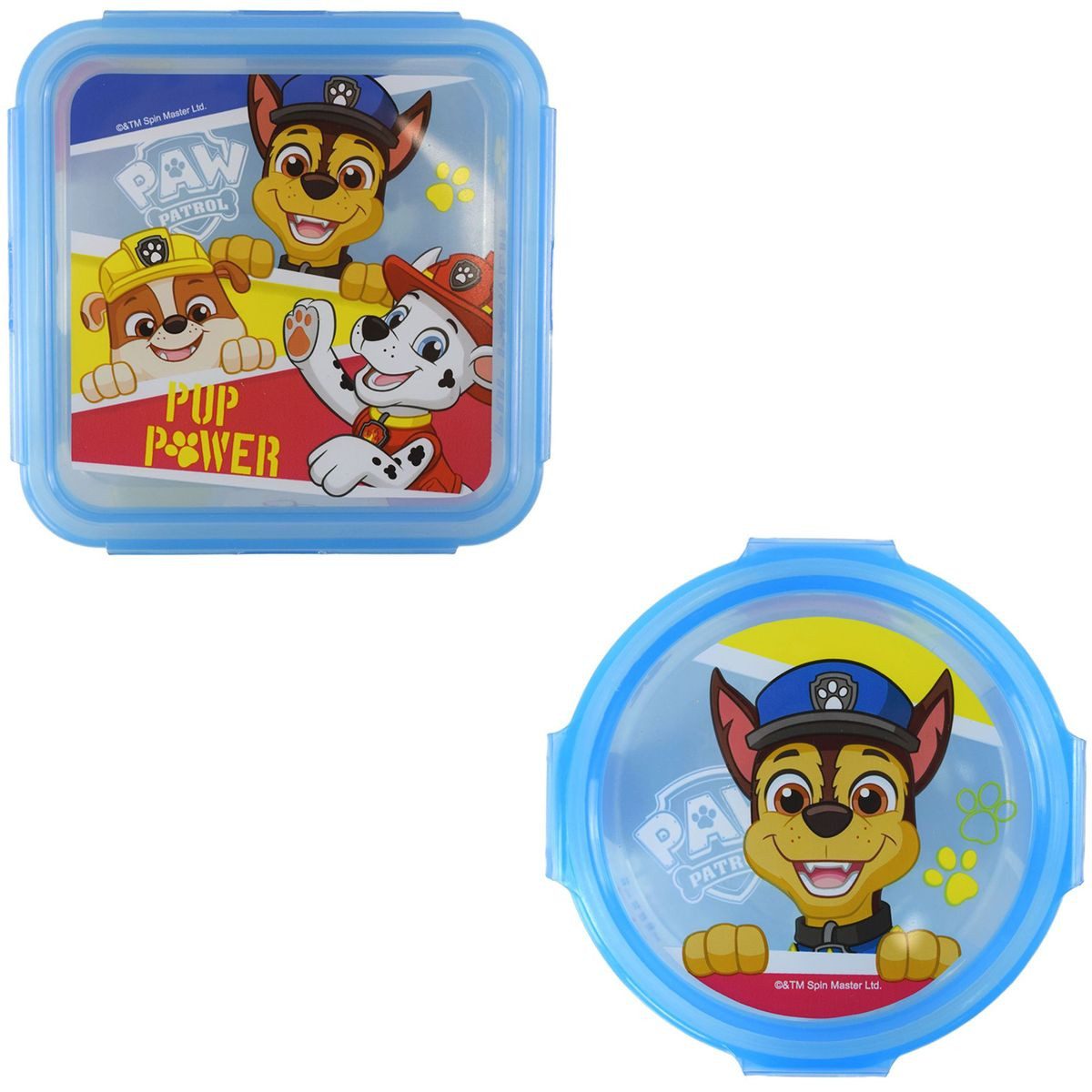 Marabellas Shop Lunchbox Kinder Brotdosen Set quadratisch & rund Deckel abnehmbar & Heldenmotiv, Kunststoff, für Mikrowellen geeignet