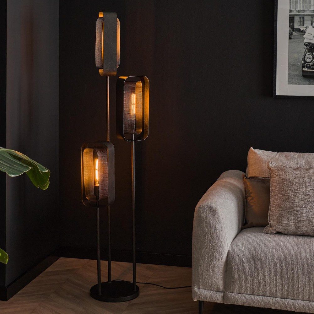 famlights Stehlampe Stehleuchte Orson in Altsilber E27 3-flammig