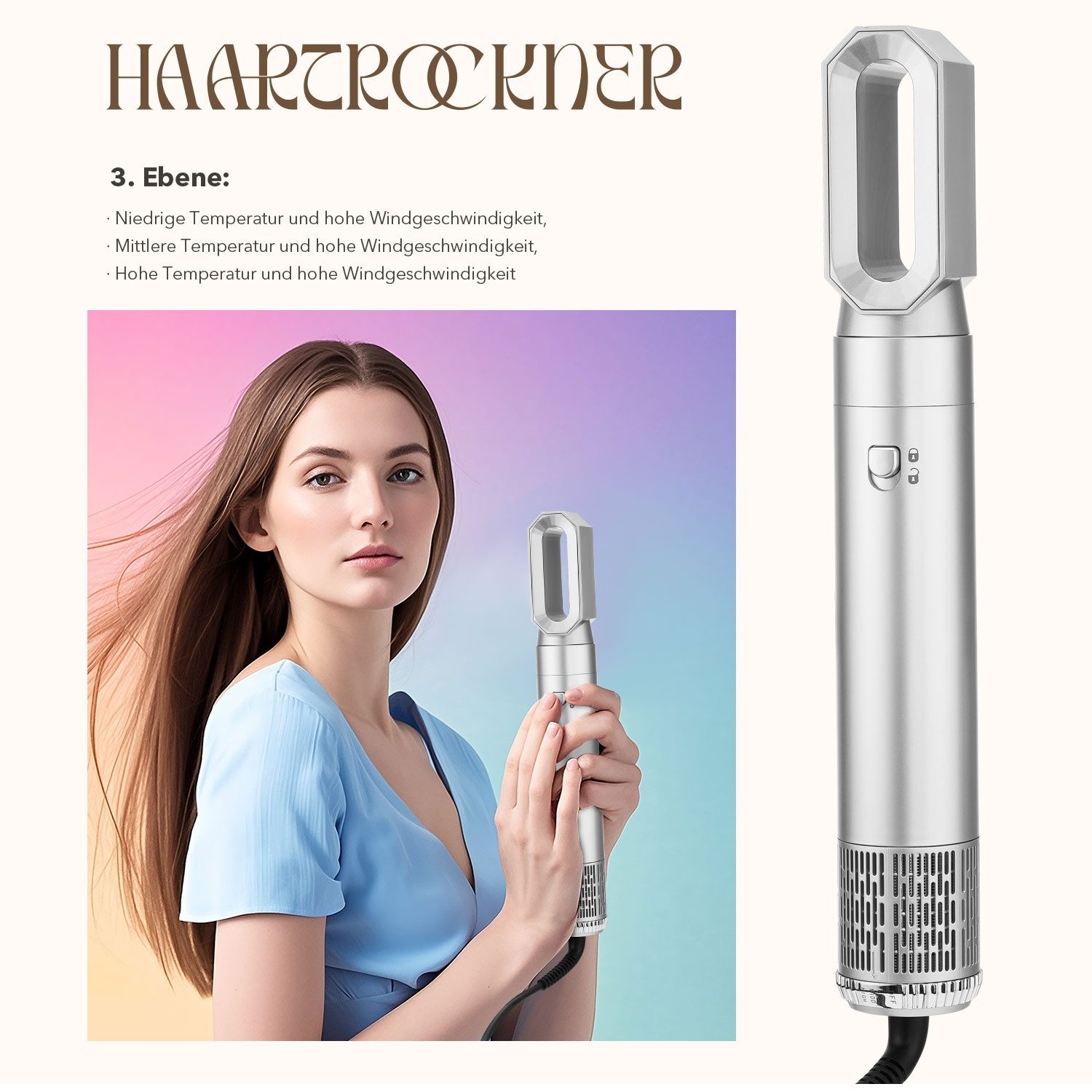 oyajia Multihaarstyler 6-in-1 Heißluftstyler mit Locken-, Glätt-, Föhn- & Volumenfunktion, 6-in-1 Stylingtool mit 3 Temperaturen, 3 Windstufen und Aufsätzen