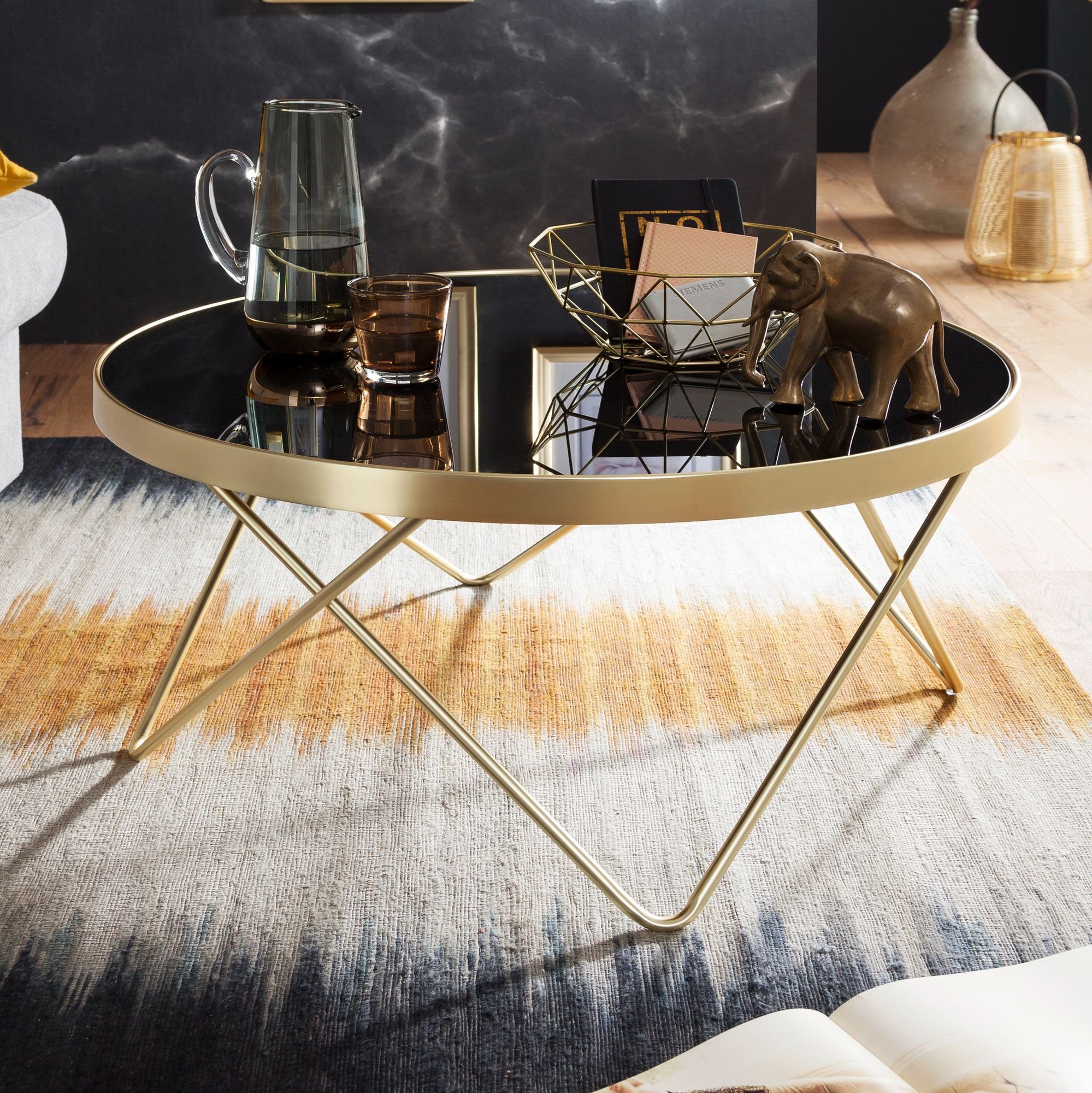 "Retro-Charme", Couchtisch Schwarz Tischbeine & Beistelltisch DESIGN KADIMA Goldene