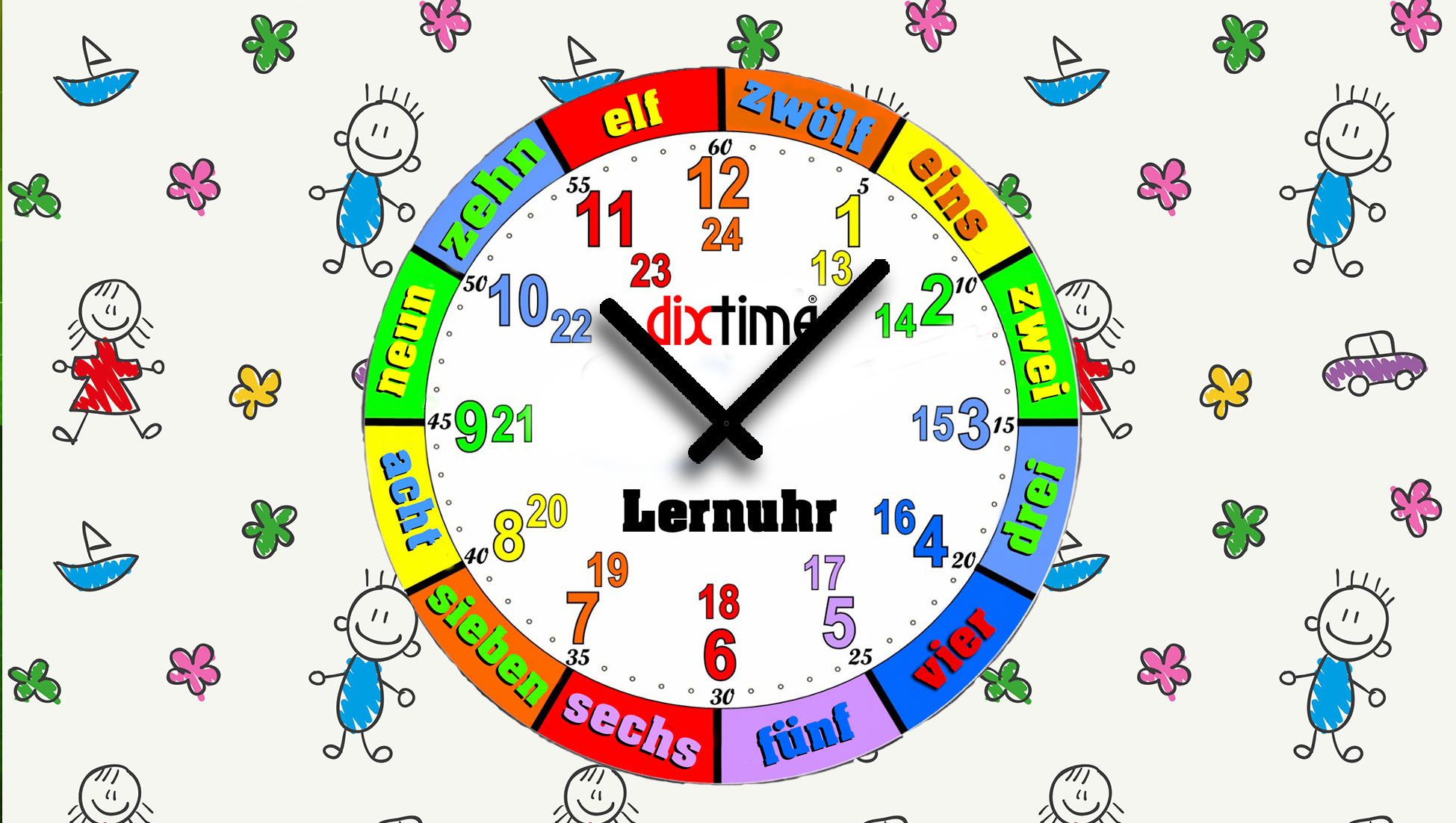 Wanduhr Kinder-Lernuhr buntes Malen und Zeichnen
