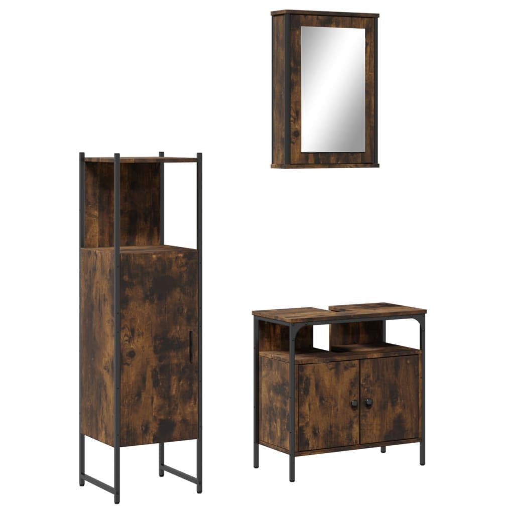 vidaXL Badezimmer-Set 3-tlg. Badmöbel-Set Räuchereiche Holzwerkstoff, günstig online kaufen