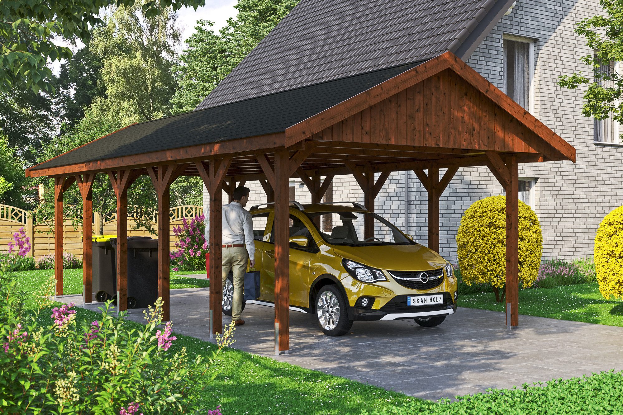 Thumbnail - Skanholz Einzelcarport Wallgau, BxT: 430x900 cm, 215 cm Einfahrtshöhe, mit schwarzen Dachschindeln