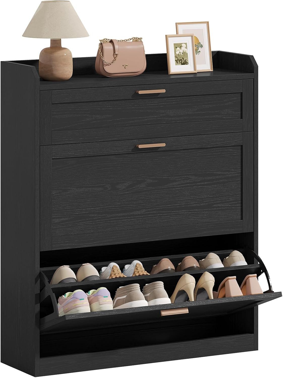 MSMASK Schuhschrank mit 2 Klappen, 24 x 80 x 104 cm Schwarz günstig online kaufen