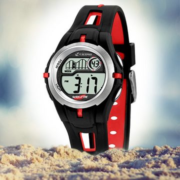 CALYPSO WATCHES Digitaluhr Calypso Jugend Uhr K5506/1 Kunststoffband, Jugend Armbanduhr rund, Kautschukarmband schwarz, rot, Sport