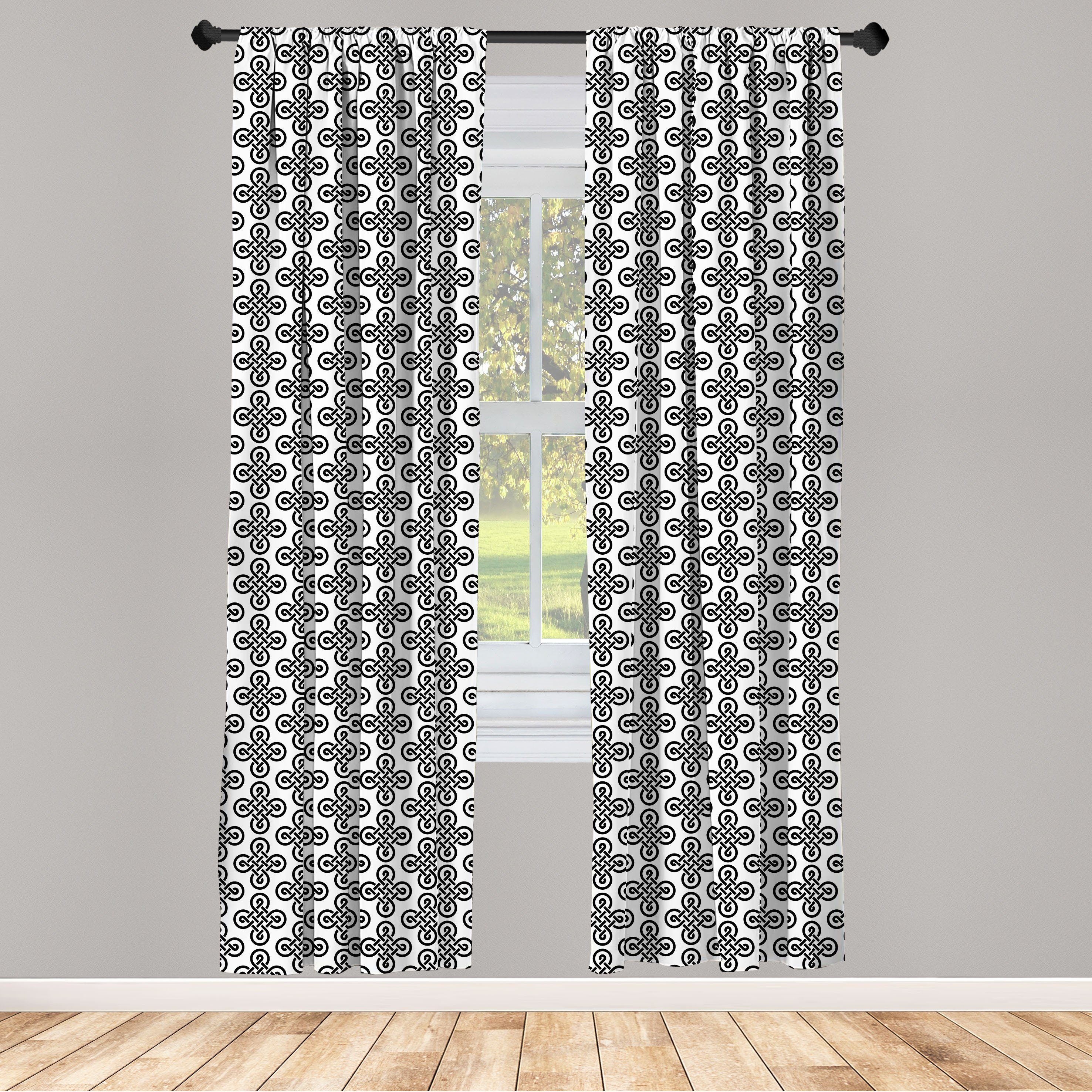 Gardine Vorhang für Wohnzimmer Schlafzimmer Dekor, Abakuhaus, Microfaser, irisch Old-Fashion-Knoten-Motive | Fertiggardinen