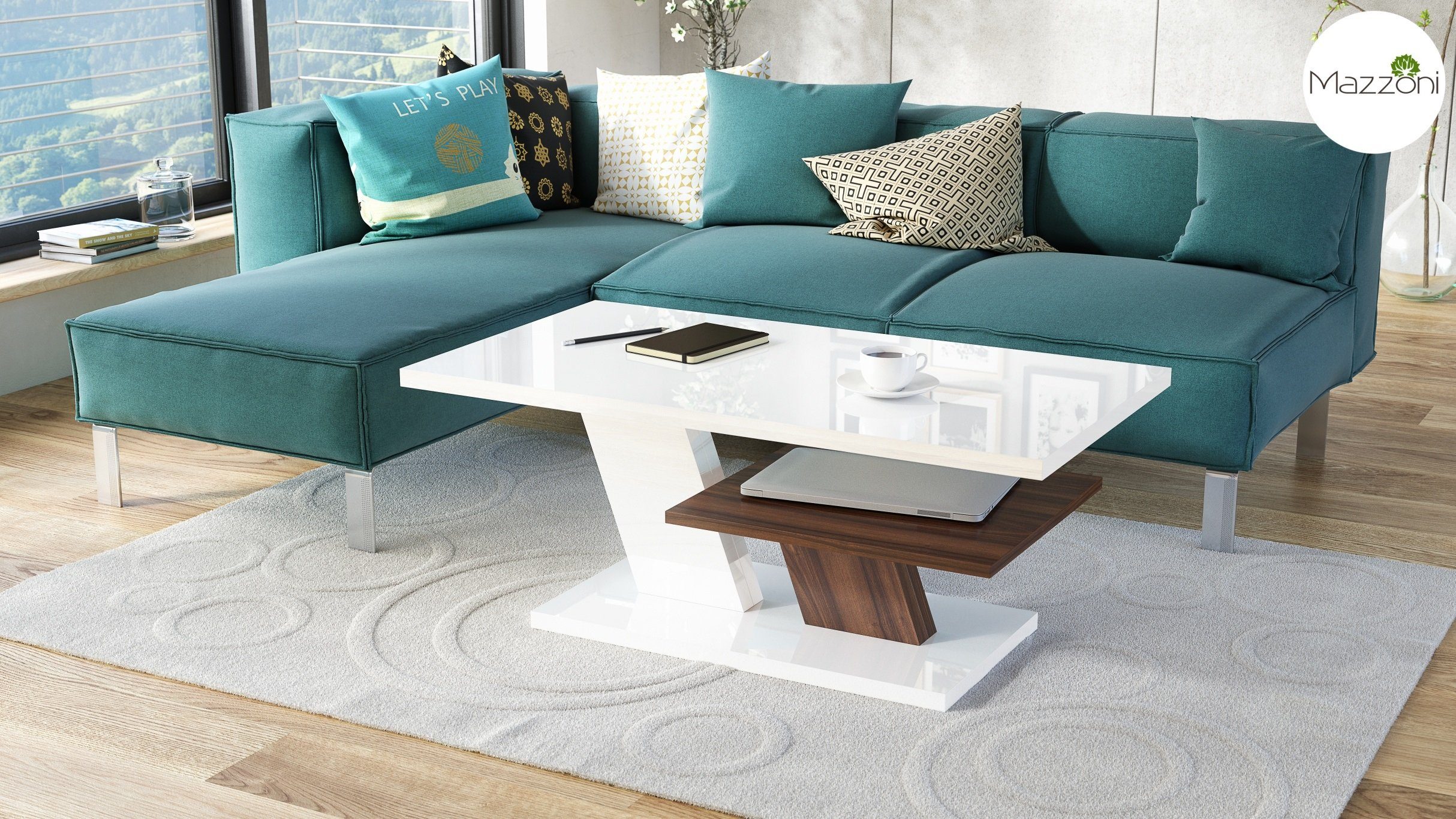 Mazzoni Couchtisch Cliff Weiß Hochglanz / günstig online kaufen