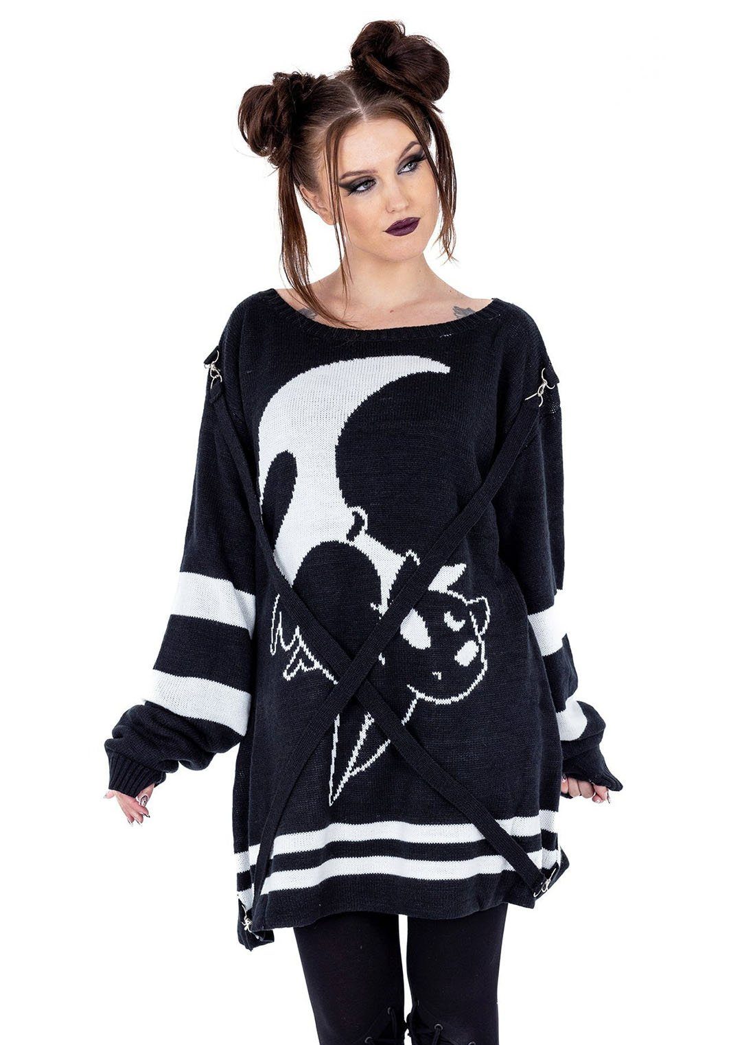 Heartless Strickpullover Moon Cats Strickpulli Gothic Katze Punk Mond Kitty Lunar Cat