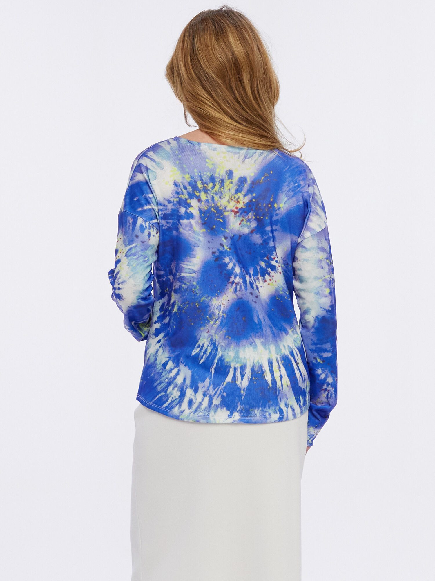 PUNTO & FILO Strickpullover Sweatshirt figurumspielend mit Batikdruck