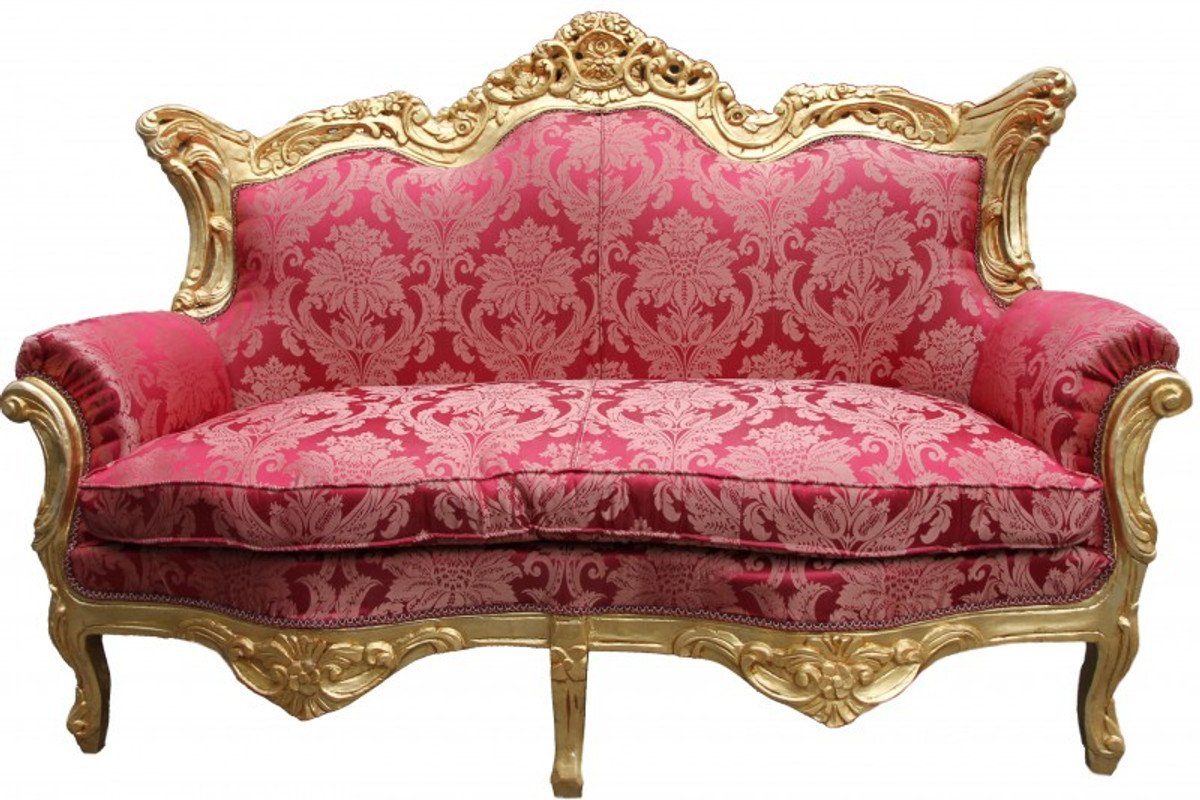 Casa Padrino 2-Sitzer Muster/ Master Lounge Sofa 2er Bordeaux Wohnzimmer Gold Möbel 2Mod Barock - Couch