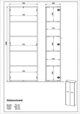 Vito Aktenschrank Büroschrank PODIUM, B 75 x H 196 cm, Graphit Dekor, Navarra Eiche Dekor, mit 2 Türen