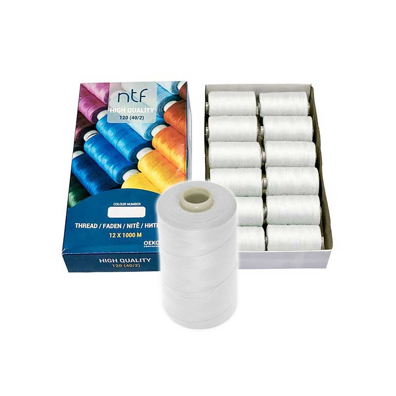 maDDma Nähgarn Polyester 12 Spulen 40/2 120er je 1000m Nähgarn, 12000 m, A502 weiß