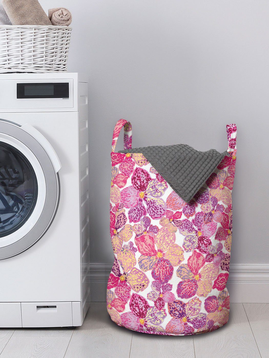 Wäschesäckchen Waschsalons, mit Blumen Blumen-Verzierungen Bunte Abakuhaus Griffen Kordelzugverschluss für Wäschekorb